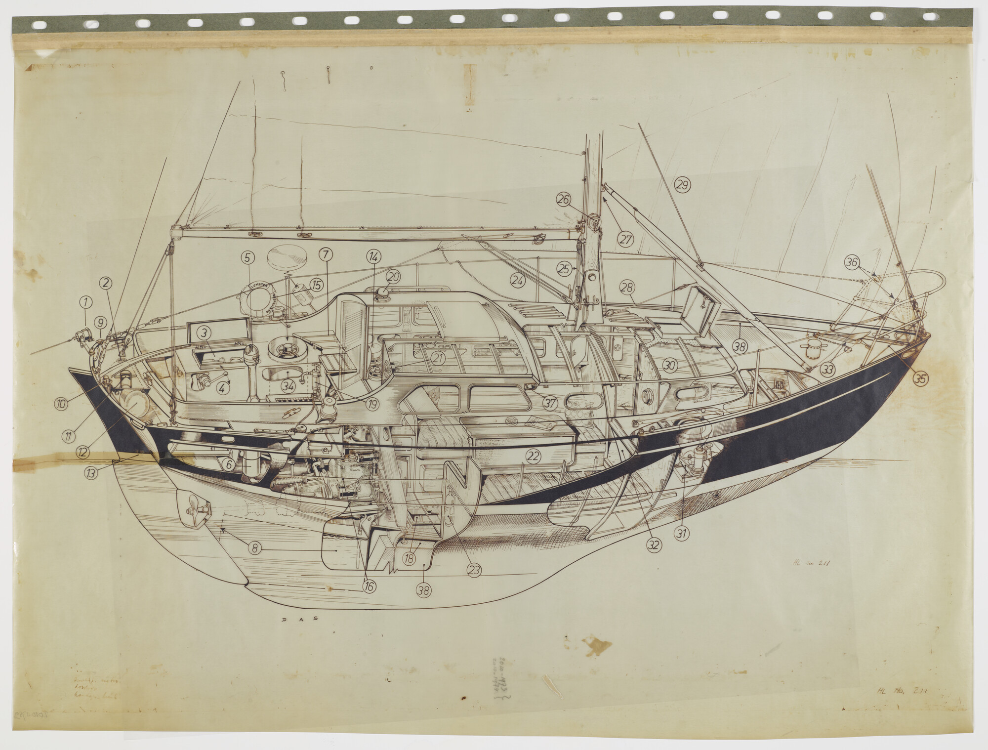 2010.1759; Algemeen plan van een 28' Lemster Zeekruiser; technische tekening