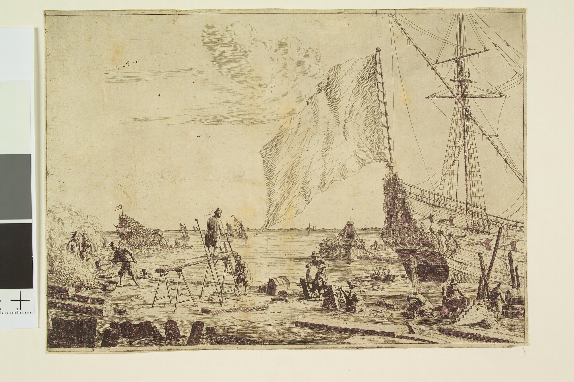 A.0145 [nr 0015]; Prent van een scheepswerf; prent