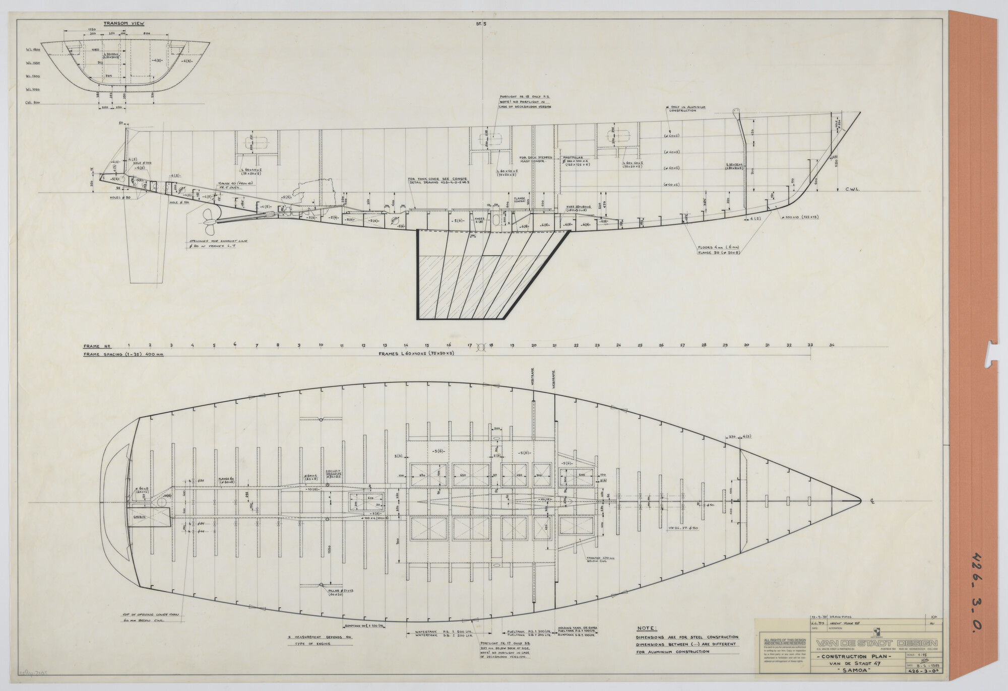 2015.4822; Constructieplan Van de Stadt 47'- Samoa; technische tekening