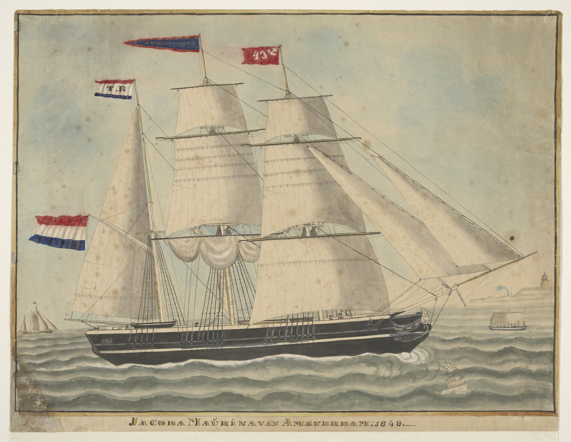 S.1603(66); Het barkschip 'Jacoba Maurina'; tekening