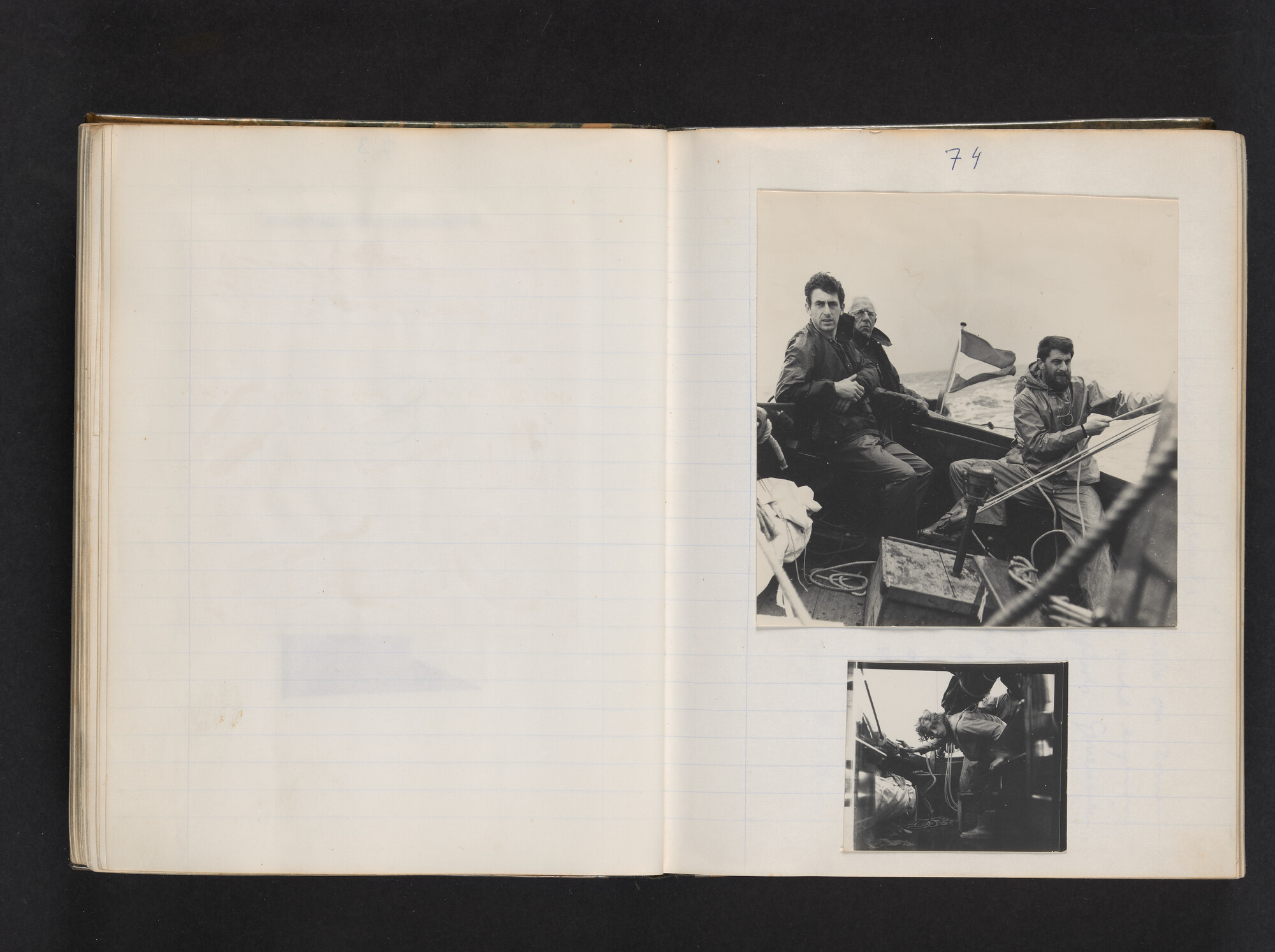 2017.0802; Logboek c.q. fotoalbum van reizen met zeeschouw Grutto (II) in Nederland, Duitsland en Denemarken, 1973-1974; logboek