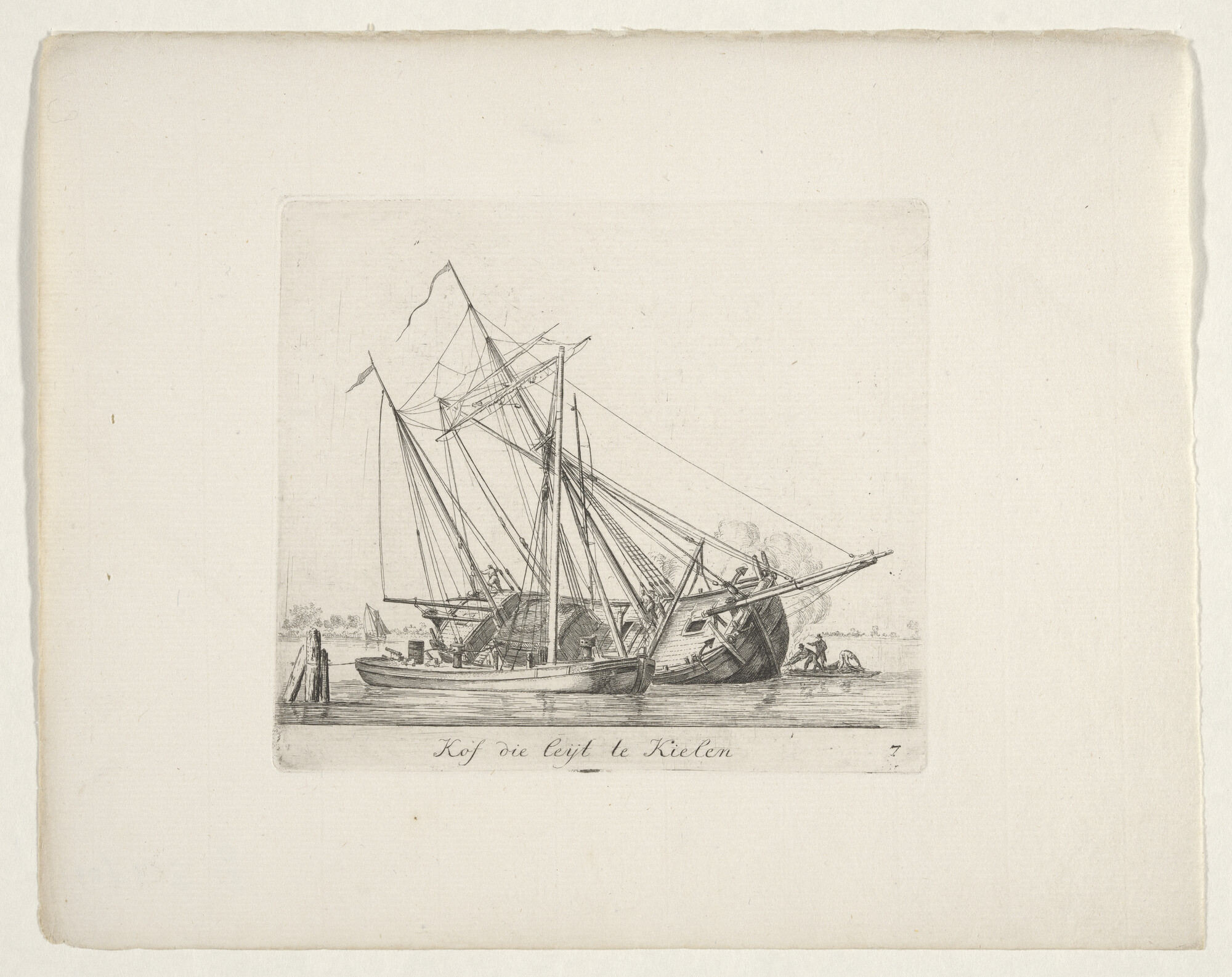 A.0072(07); Prent van het kielen van een kofschip; prent