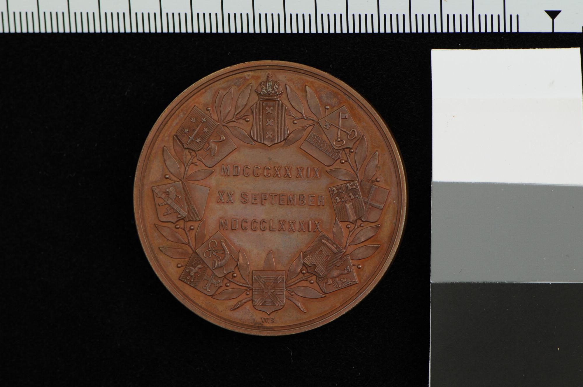 A.0027(109); Penning op vijftig jaar Hollandsche IJzeren Spoorwegmaatschappij, 1889; penning