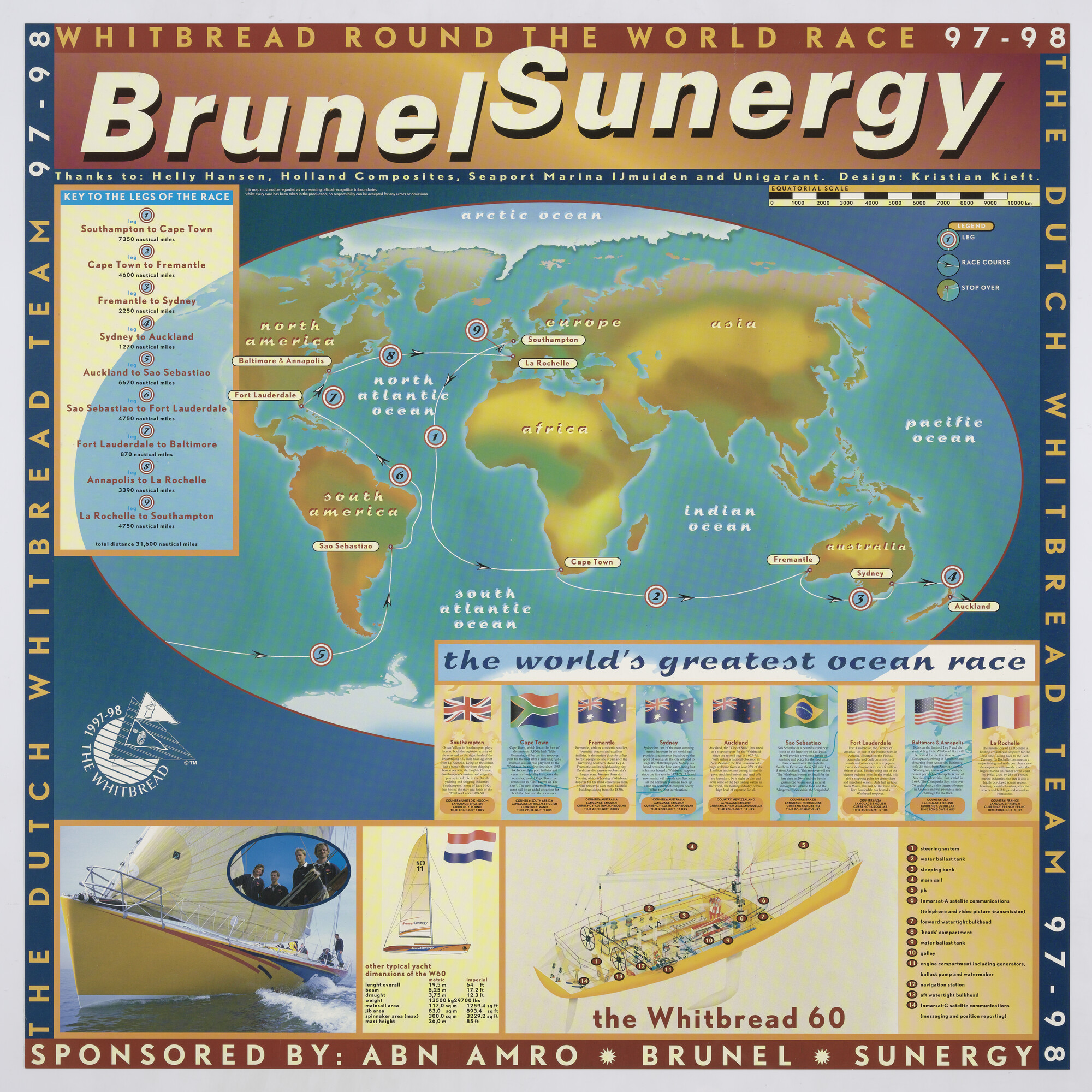1997.3175; 'Whitbread Round The World Race', 1997 - 1998, uitgegeven door Brunel Sunergy [...]; affiche