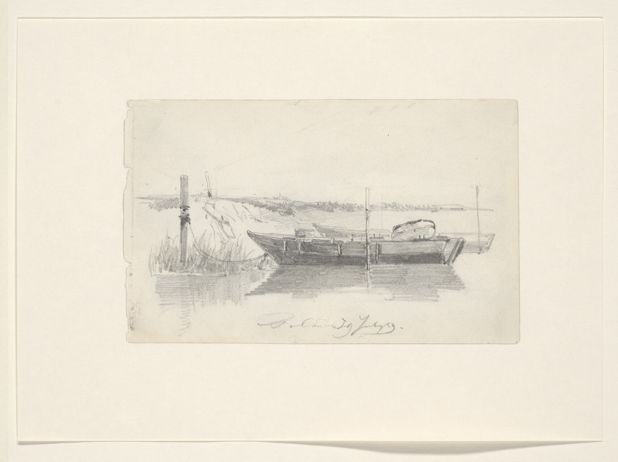 A.5579(07); Een afgemeerde roeiboot; tekening