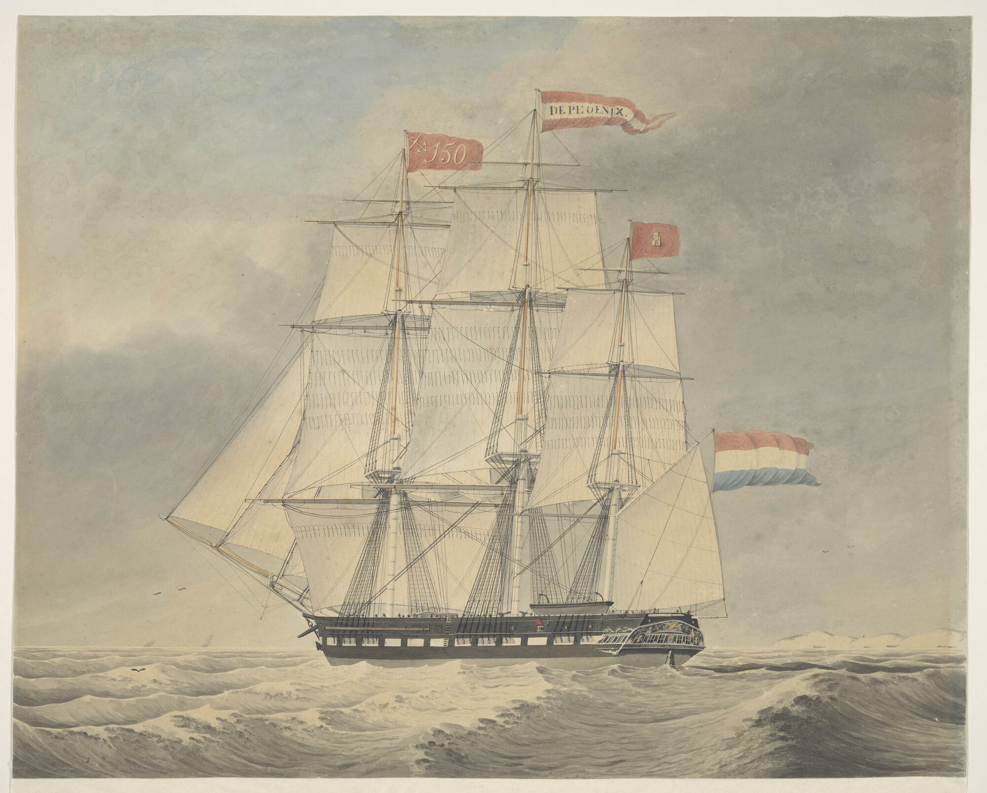 A.1172(01); Het fregat de 'Phoenix van Middelburg'; tekening