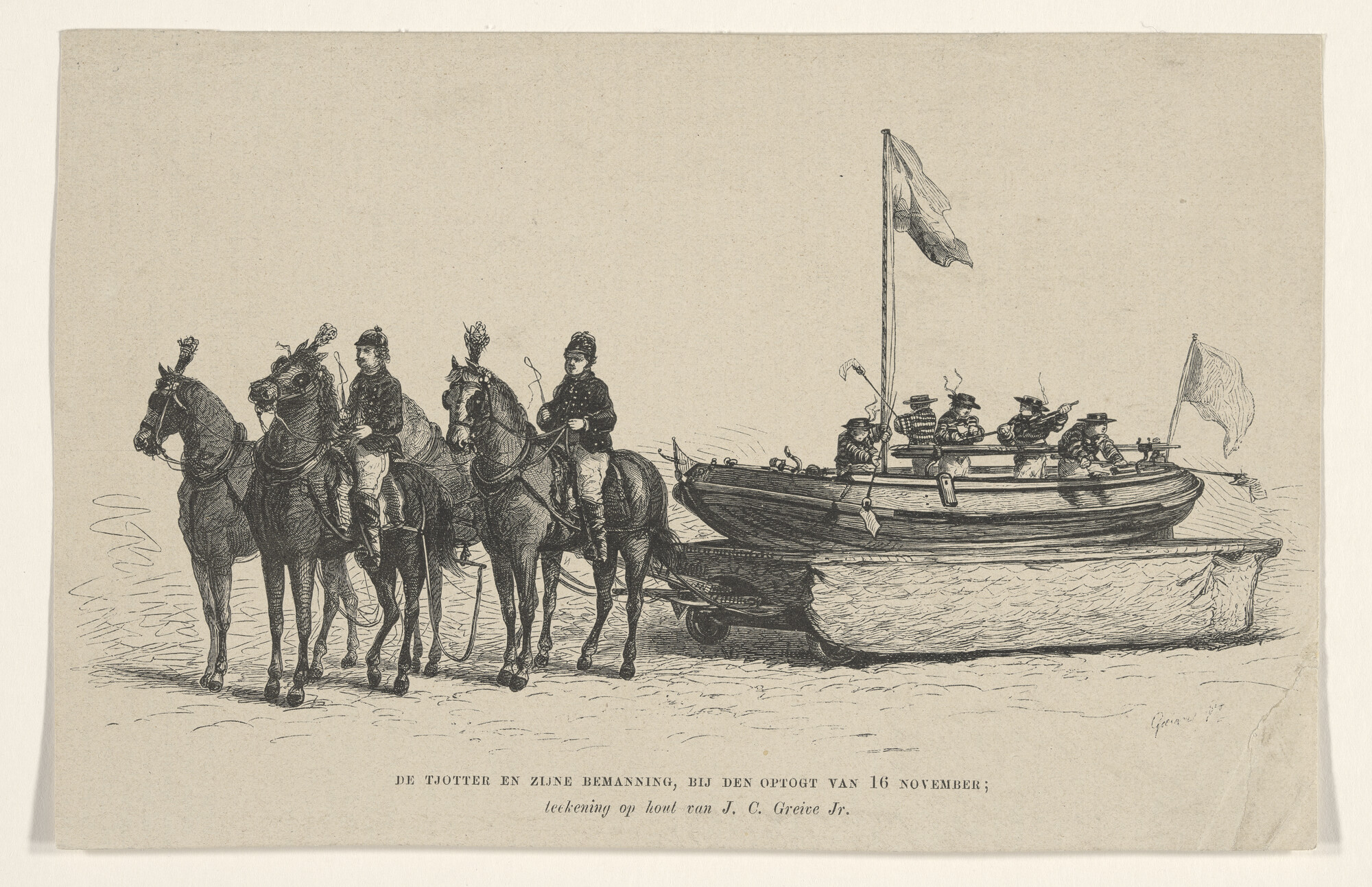 A.5719(04); Een tjotter op een wagen voortgetrokken in de optocht te Amsterdam; prent