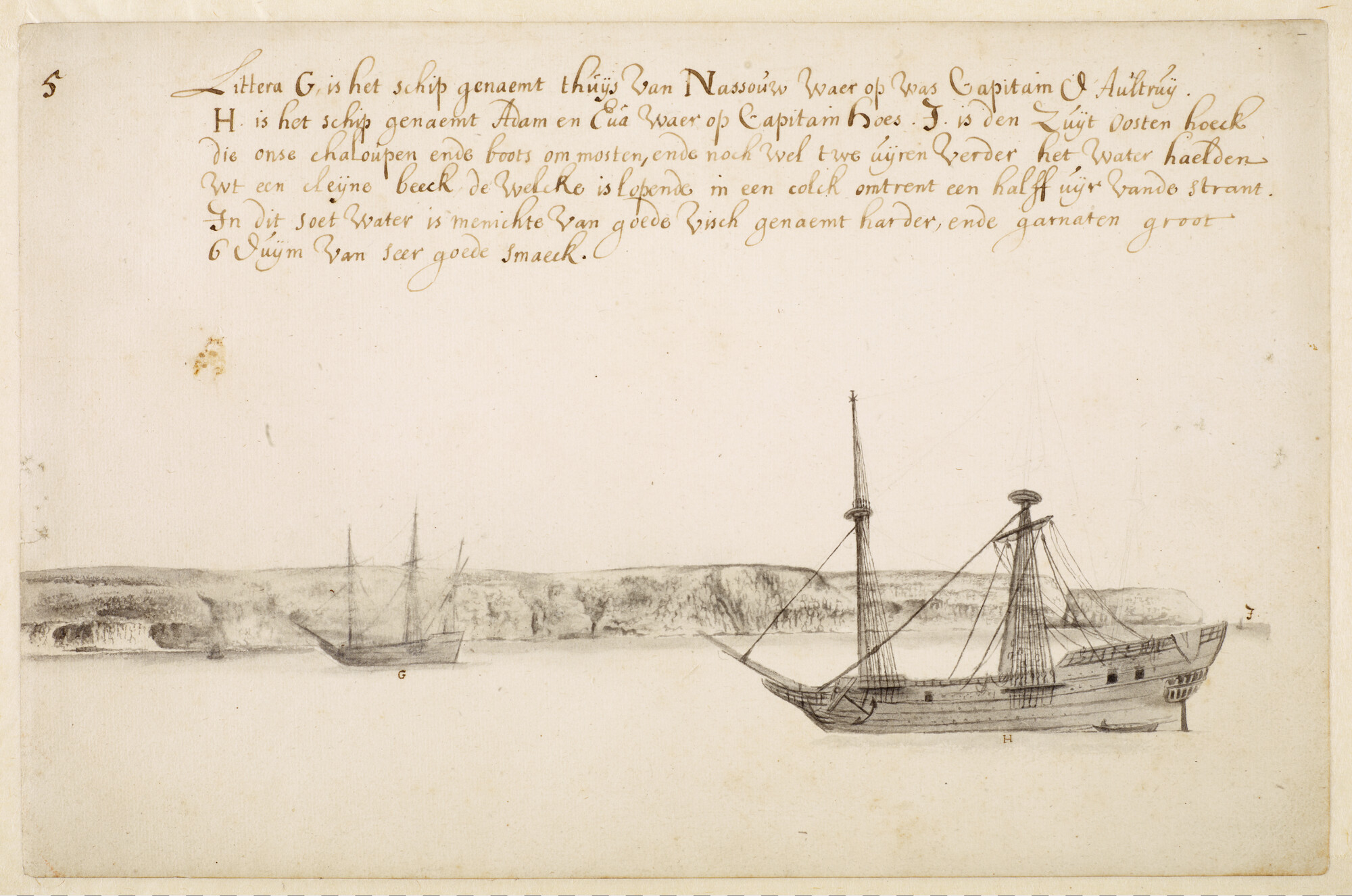 A.3490(04); Deel van een landverkenning van het eiland Maio, één der Kaapverdische Eilanden, vervaardigd tijdens de reis van Johan Maurits van Nassau naar Brazilië; tekening