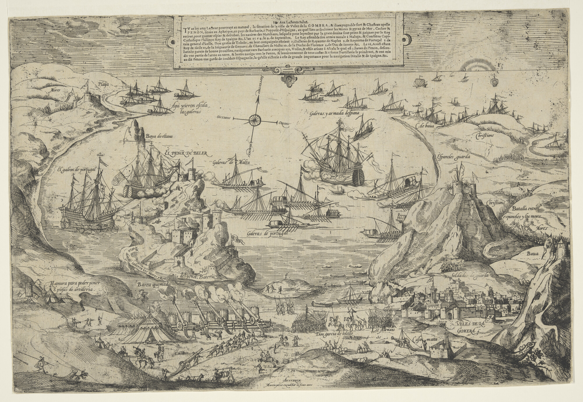 A.0145(141); Beleg en inname van Velez de la Gomera, aan de kust van Barbarije, 1564; prent
