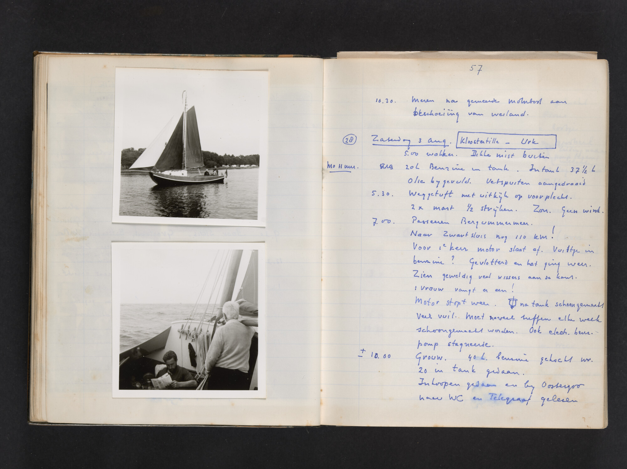 2017.0802; Logboek c.q. fotoalbum van reizen met zeeschouw Grutto (II) in Nederland, Duitsland en Denemarken, 1973-1974; logboek