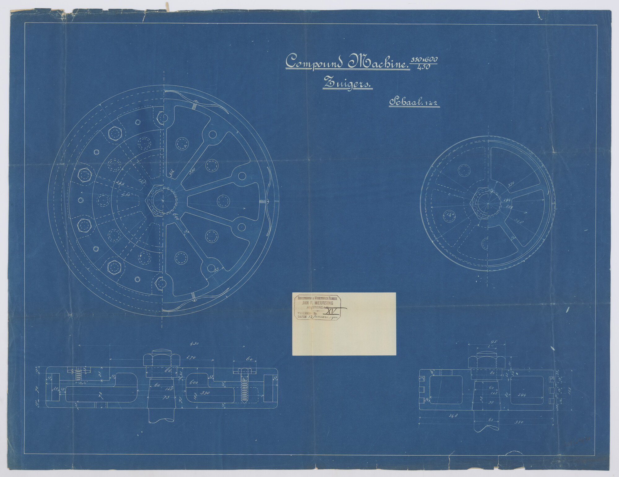 2003.0939; Zuigers van de machine van de ijsbreker ss. Christiaan Brunings; technische tekening