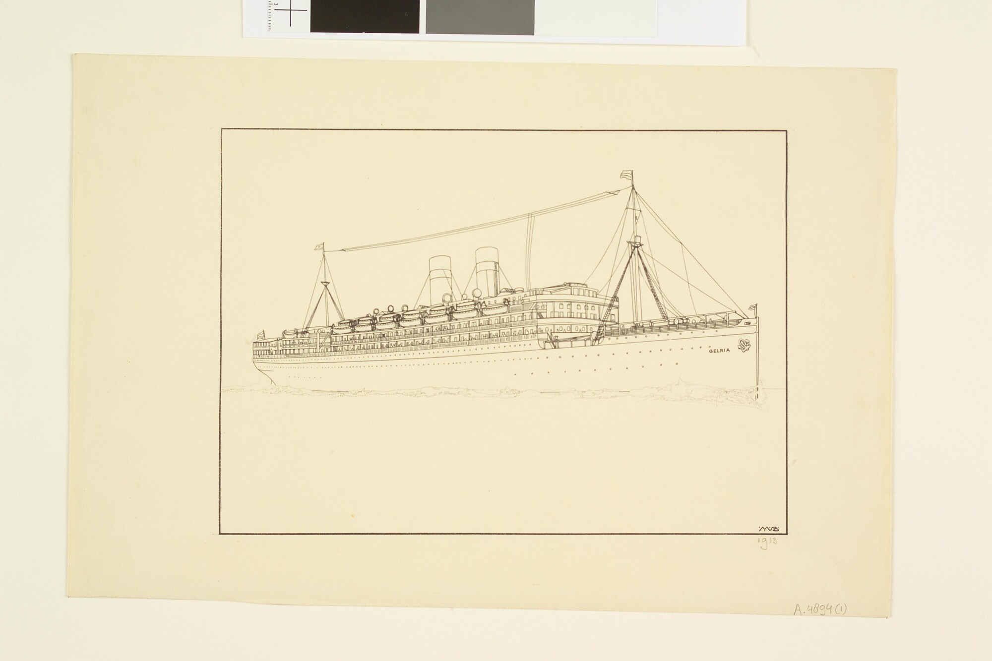 A.4894(01); Het passagiersschip ss. 'Gelria', 1913; tekening