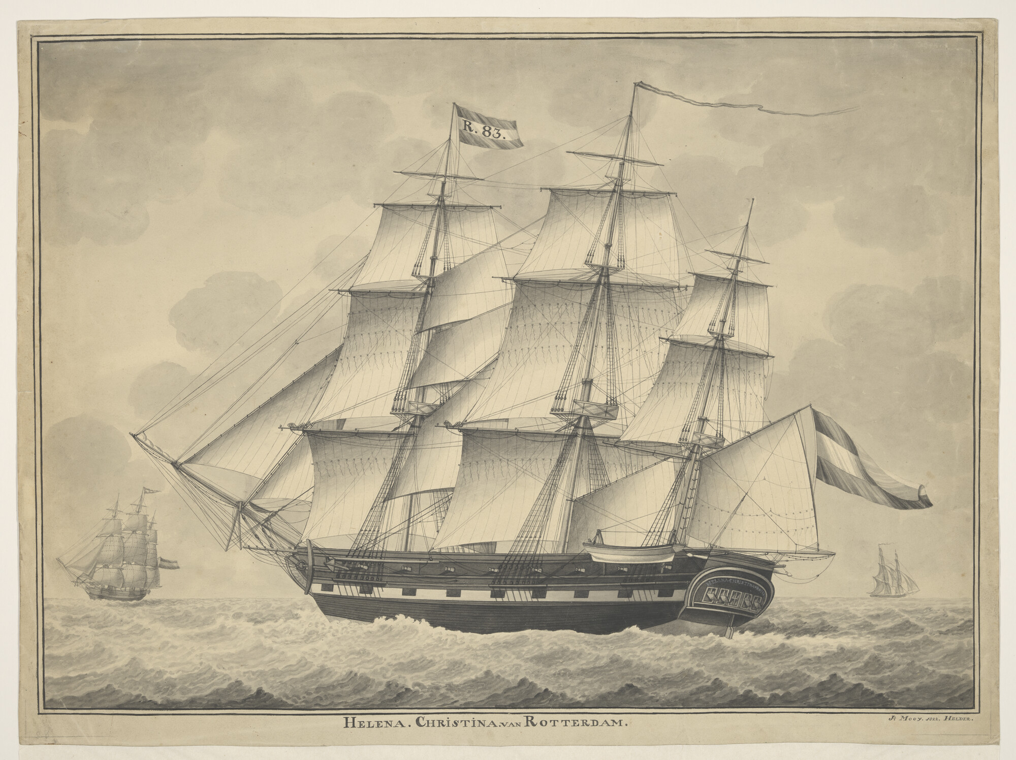 A.1081(d); Het koopvaardijfregat 'Helena Christina' van Rotterdam; tekening