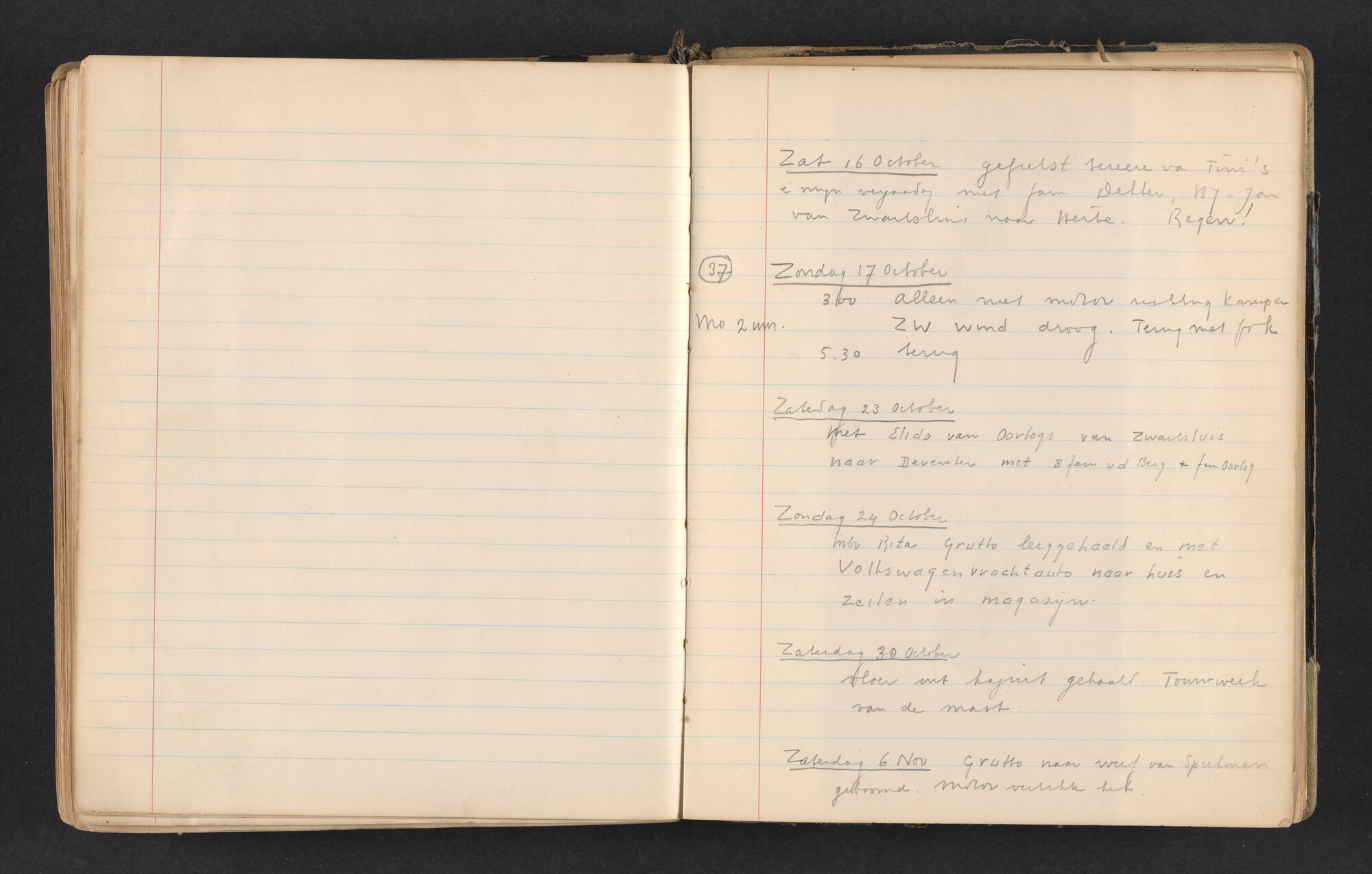 2017.0791; Logboek c.q. fotoalbum van reizen met zeeschouw Grutto in Nederland, 1952-1954; logboek