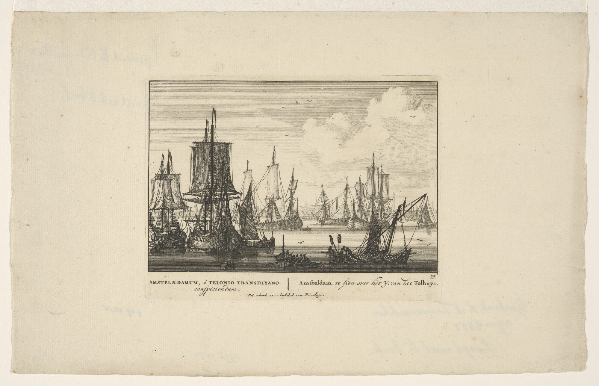 1996.1550; 'Amstelaedamum.' Gezicht op Amsterdam over het IJ, vanaf het Tolhuis; prent