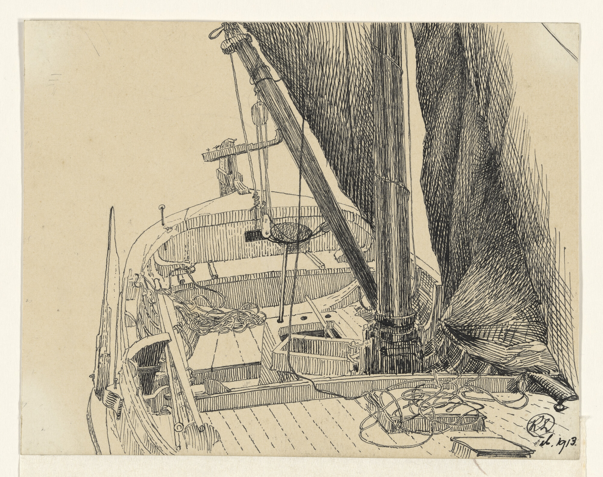 S.2931(07); Achterschip van een botter; tekening