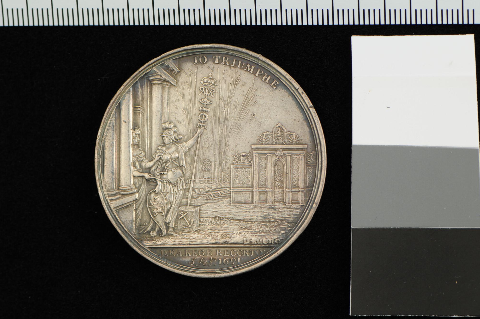 A.0027(092); Penning op de feestelijkheden bij de komst van Willem III te 's-Gravenhage, 1691; penning