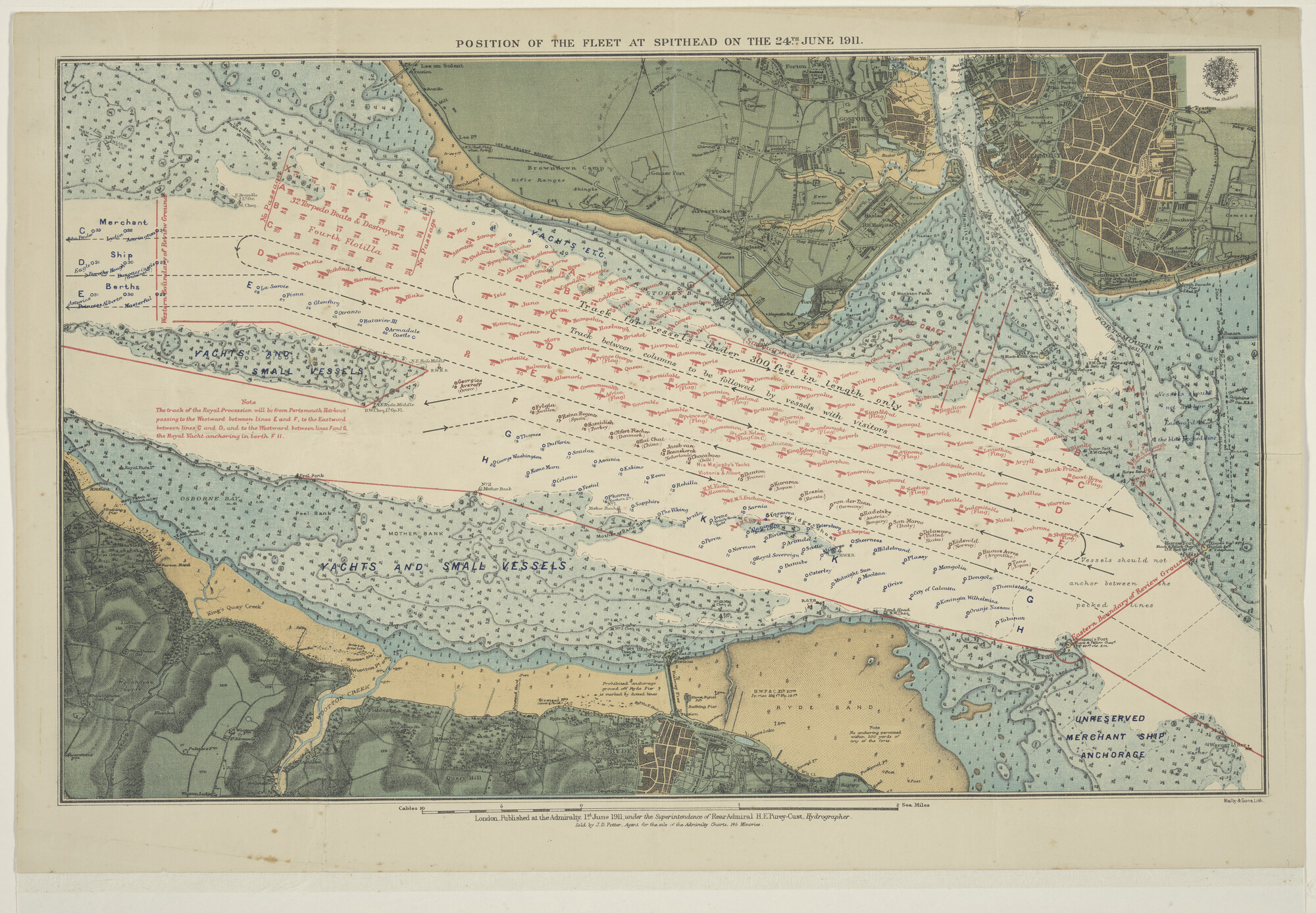 1995.1903; Position of the fleet at Spithead .... Kaart van de positie van de vloot bij Spithead [...]; prent