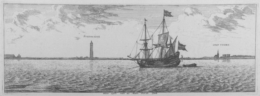 A.0149(0679); De westzijde van de Maasmond met uitzicht op Oostvoorne; prent