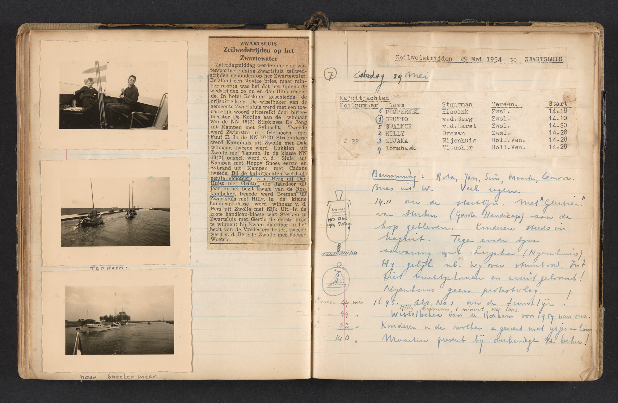 2017.0791; Logboek c.q. fotoalbum van reizen met zeeschouw Grutto in Nederland, 1952-1954; logboek