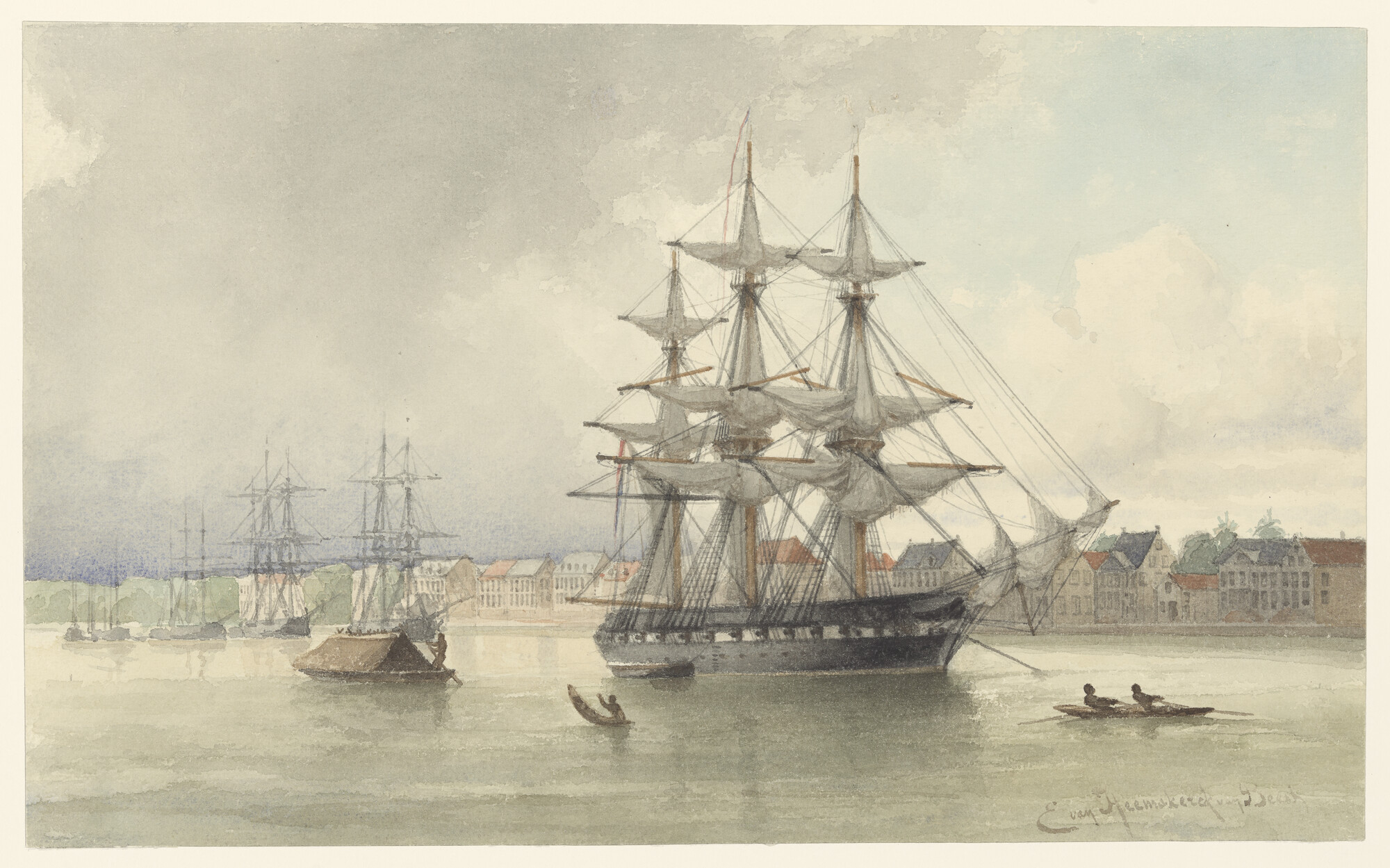 S.1172(01)g; Het korvet Zr. Ms. Amphitrite voor Paramaribo, 1849; tekening