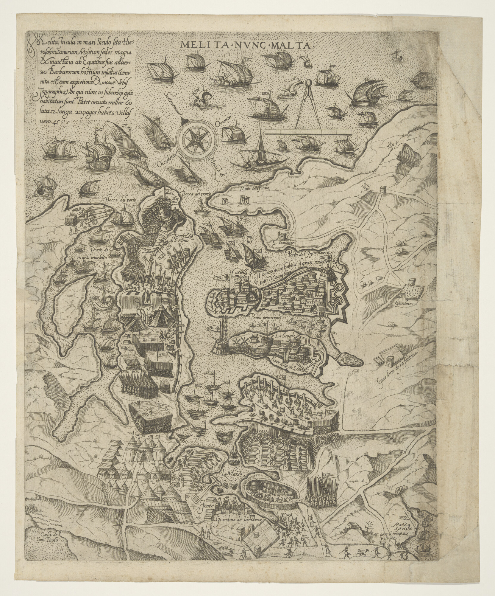 A.0145(214)16; Anonieme kaart van een noordelijk gedeelte van het eiland Malta met onder meer het fort Castello Angelo; landkaart