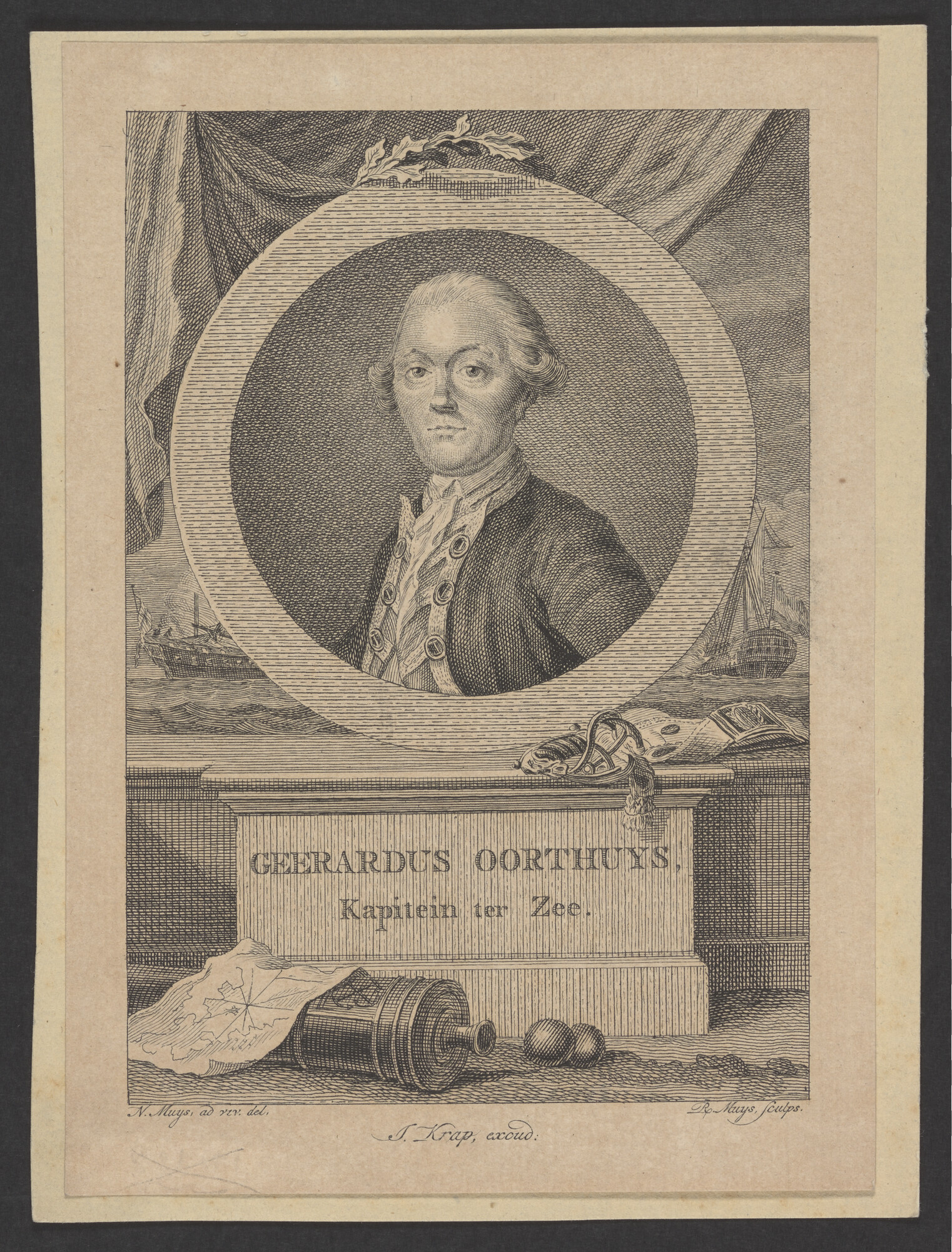 2023.0315; Prent, portret van Kaptein ter Zee Geerardus Oorthuys; prent