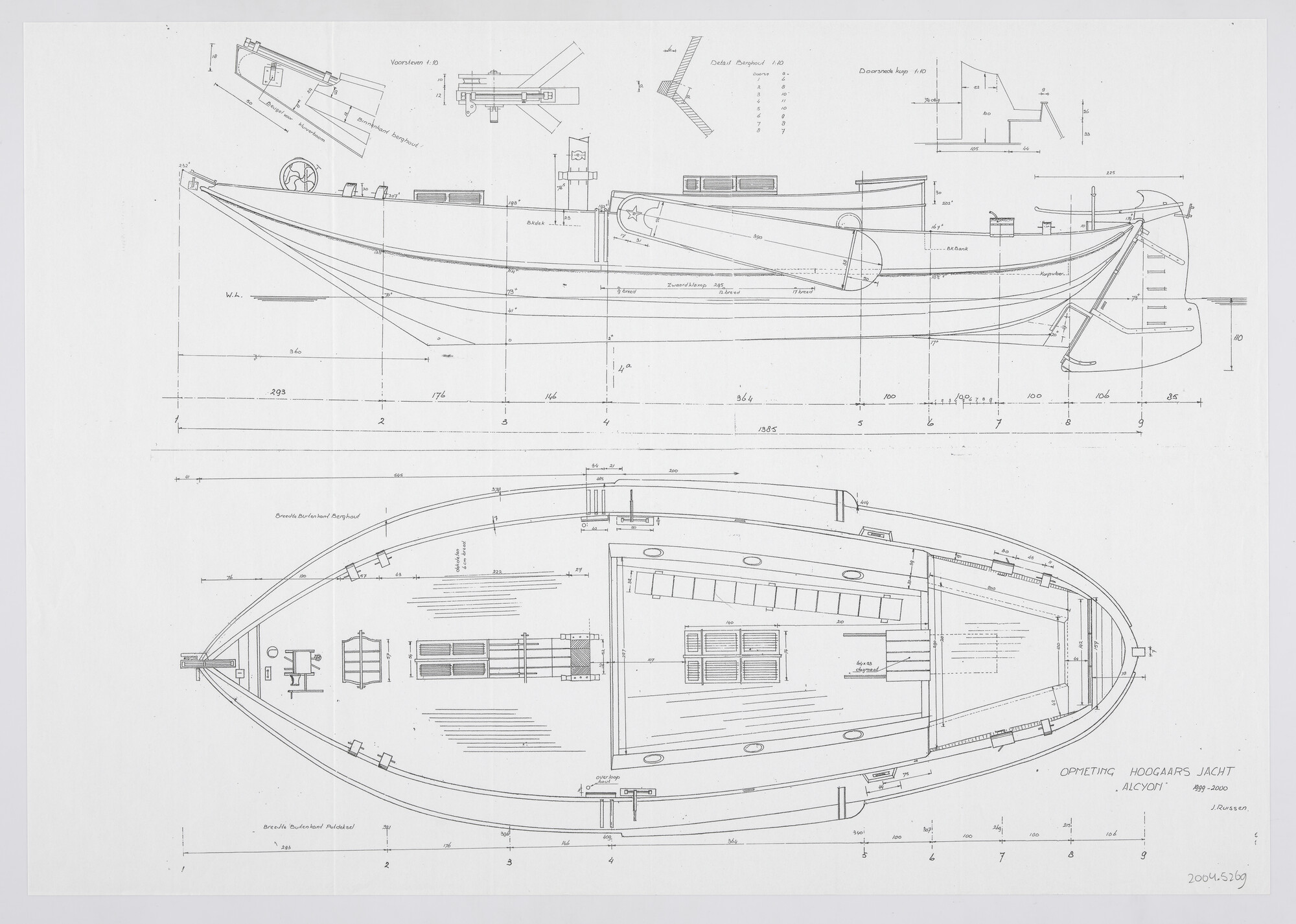 2004.5269; Opmetingen hoogaarsjacht Alcyon II; technische tekening