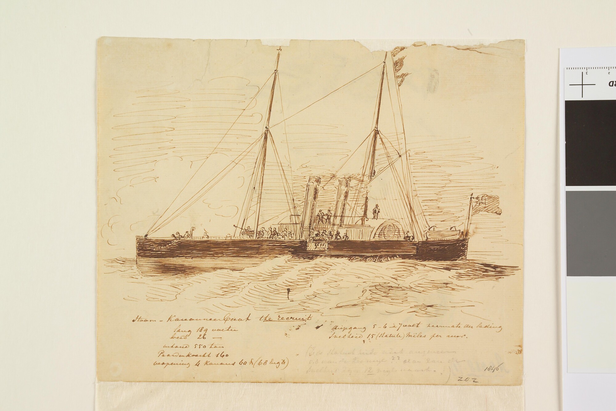 A.2668(01); De Britse stoomkanonneerboot HMS Recruit; tekening