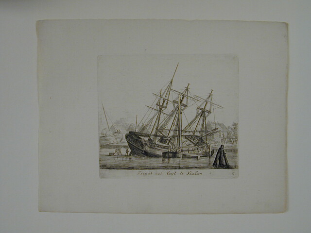 A.0072(06); Prent van het kielen van een fregatschip; prent