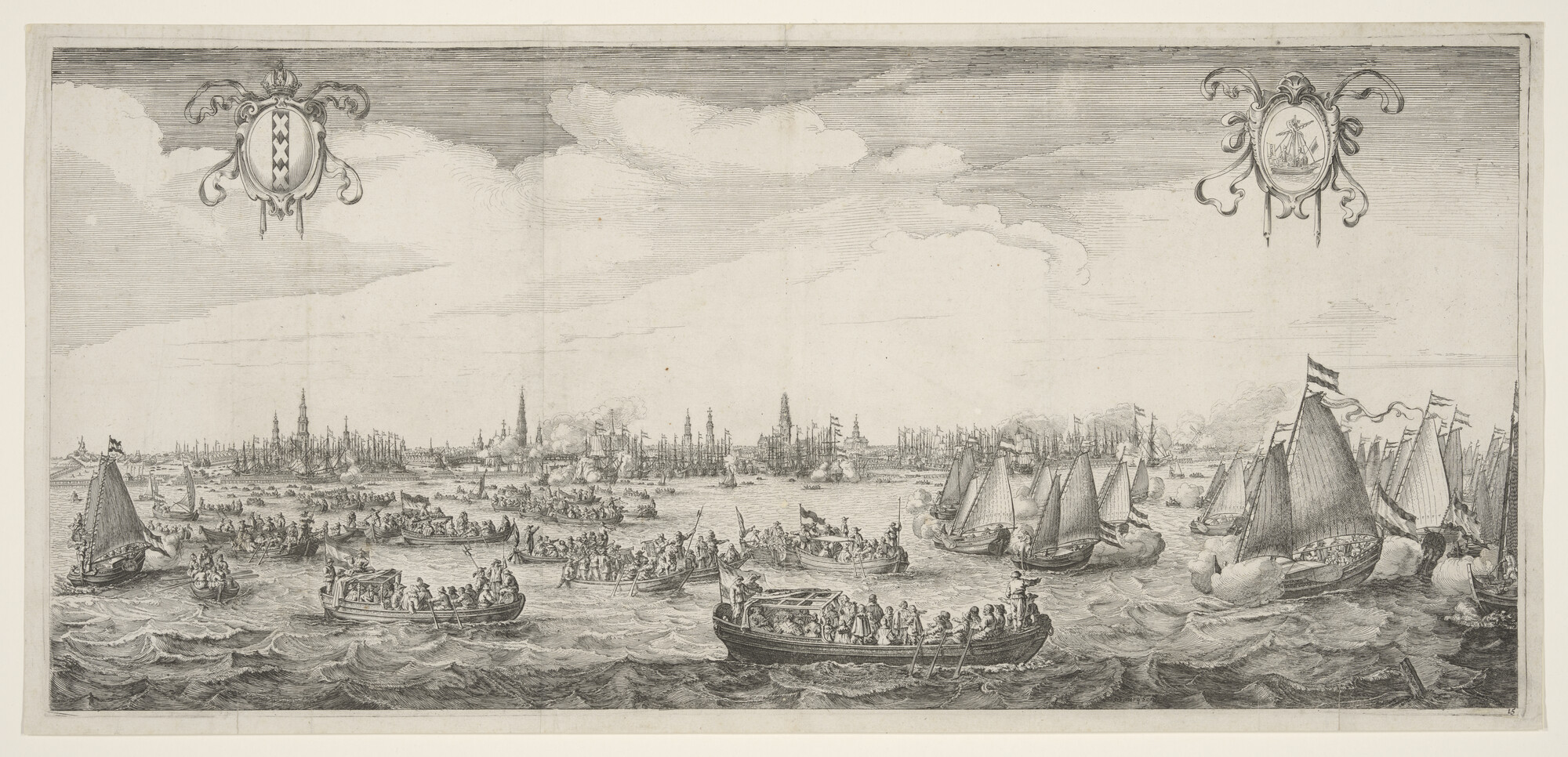 A.0149(0495); Spelevaart op het IJ, bij het bezoek van Maria de Medici, 1638; prent