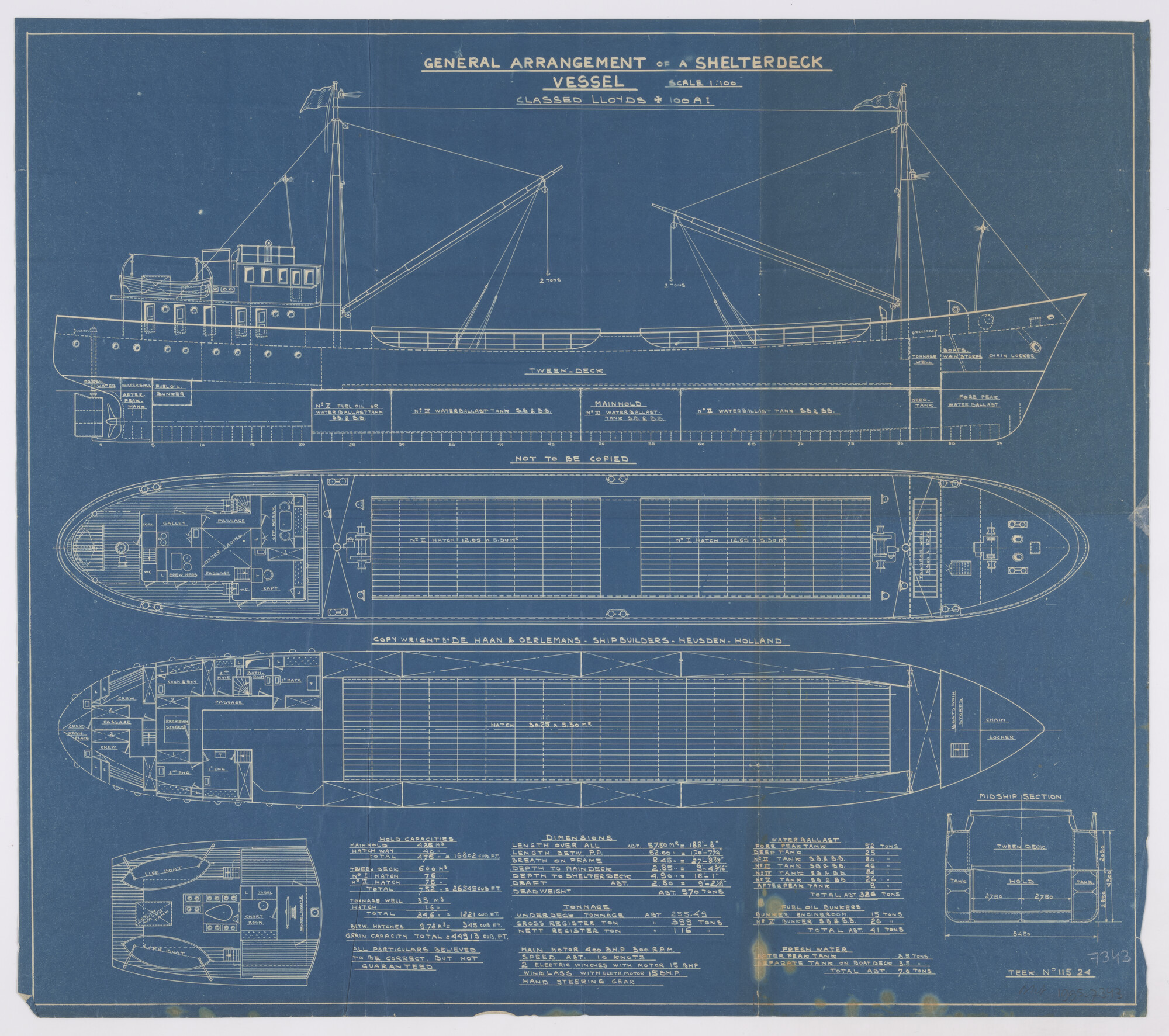 1995.7343; Algemeen plan (1:100) van de coaster ms. 'Mitropa'; technische tekening
