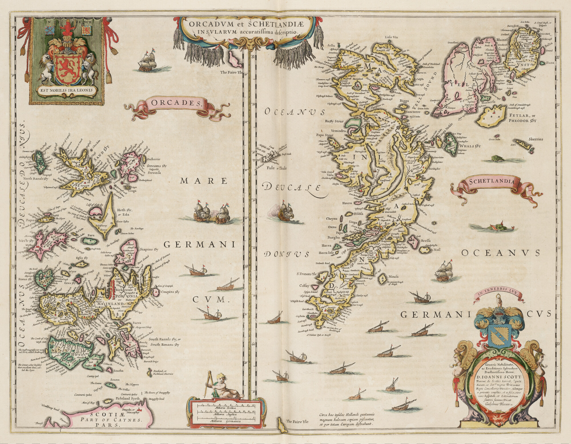 S.1034(05) [kaart 050]; Kaart met links de Orkney Eilanden en rechts de Shetland Eilanden; landkaart