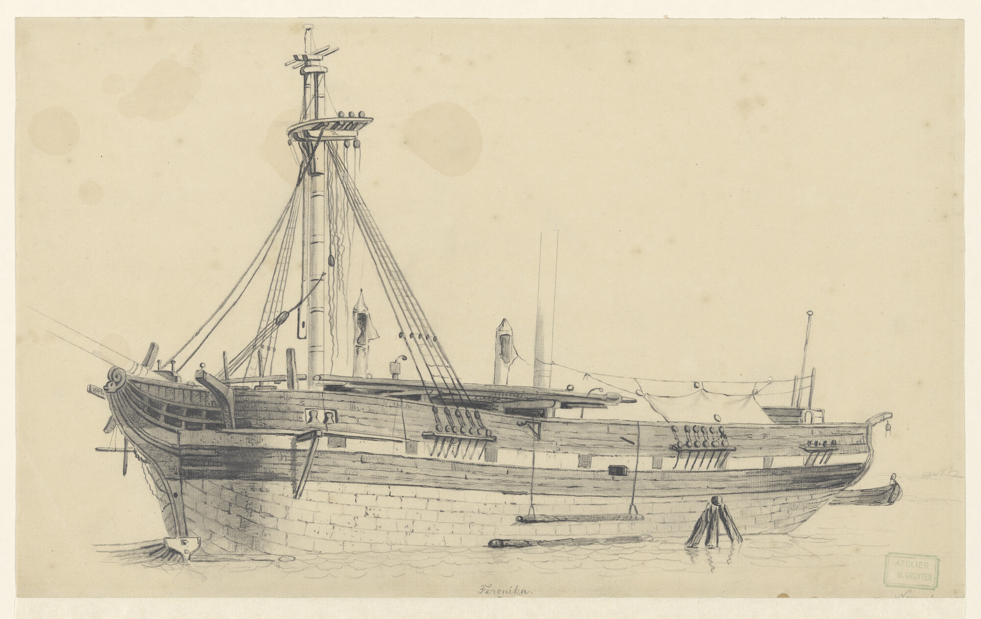 A.2287(01); Het barkschip 'Veronica'; tekening