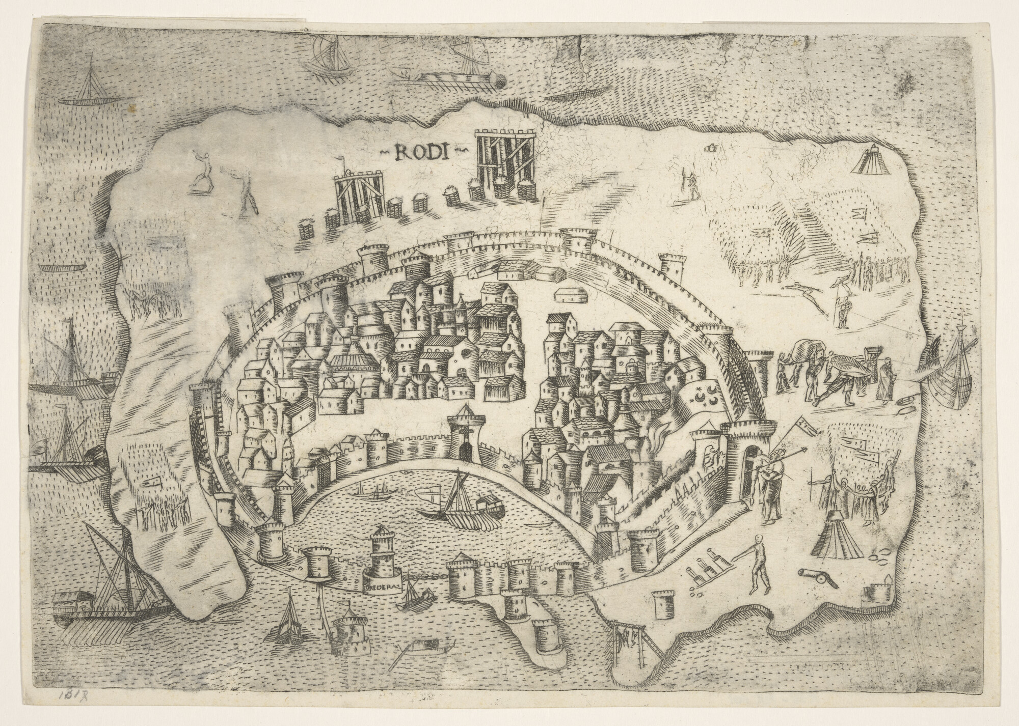 A.0145(214)12; Anonieme, primitieve kaart van het Griekse eiland Rhodos, circa 1550; landkaart