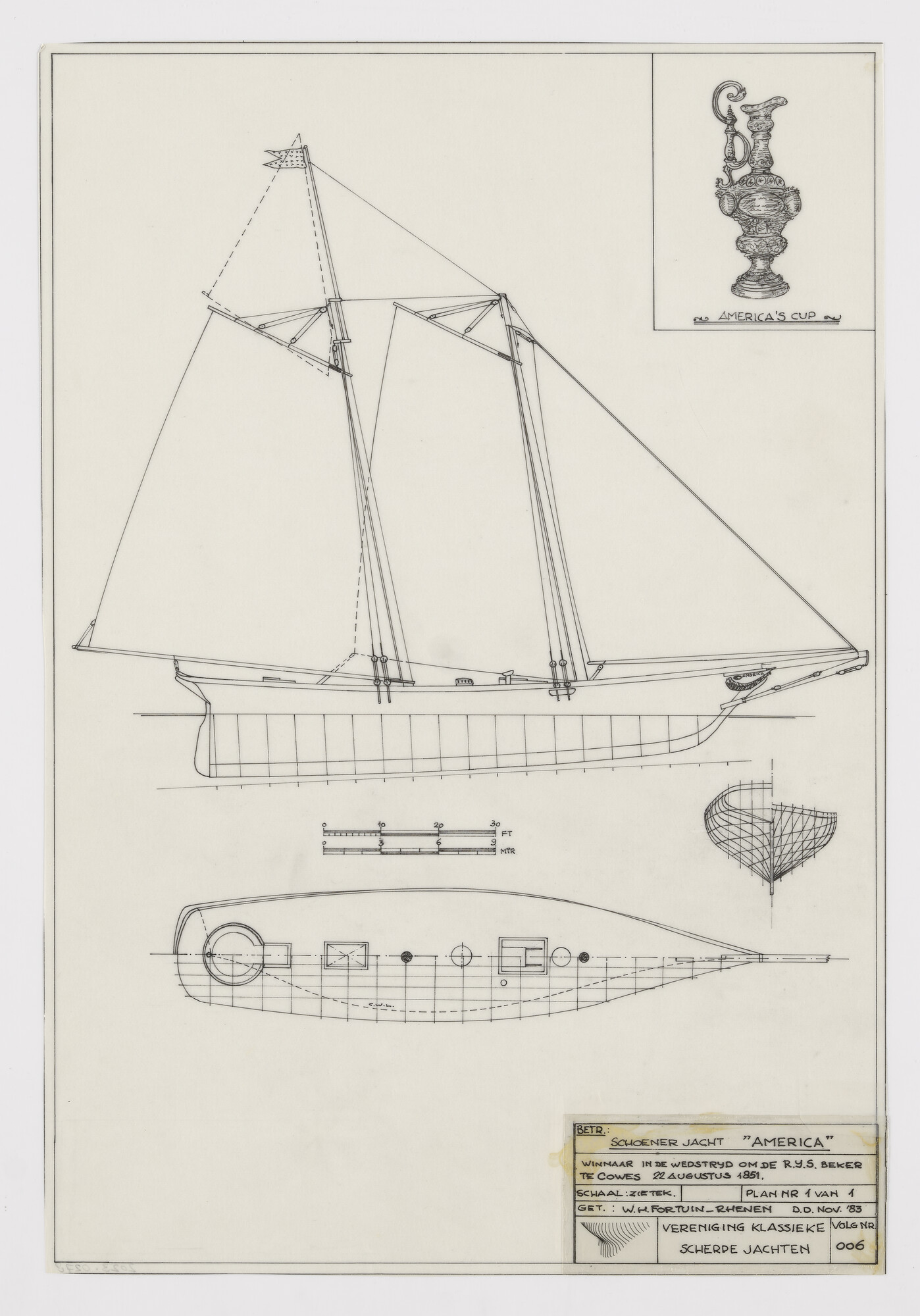 2023.0278; Technische tekening van schoenerjacht America; technische tekening