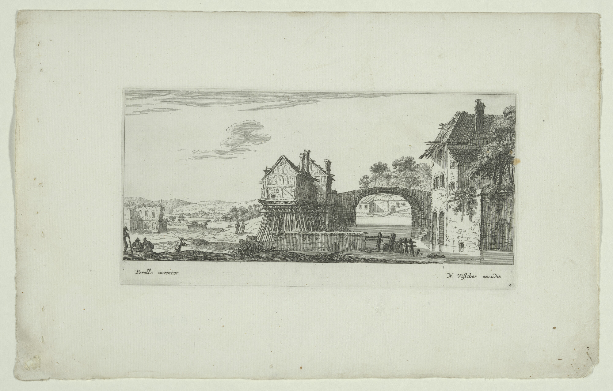 A.3138(02) [nr 0002]; Een haven in een lieflijk landschap; prent