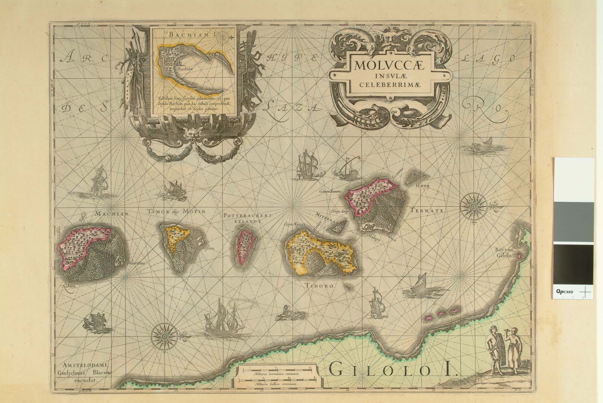 A.3845(01)095; Met de hand gekleurde kaart van de Molukken; zeekaart