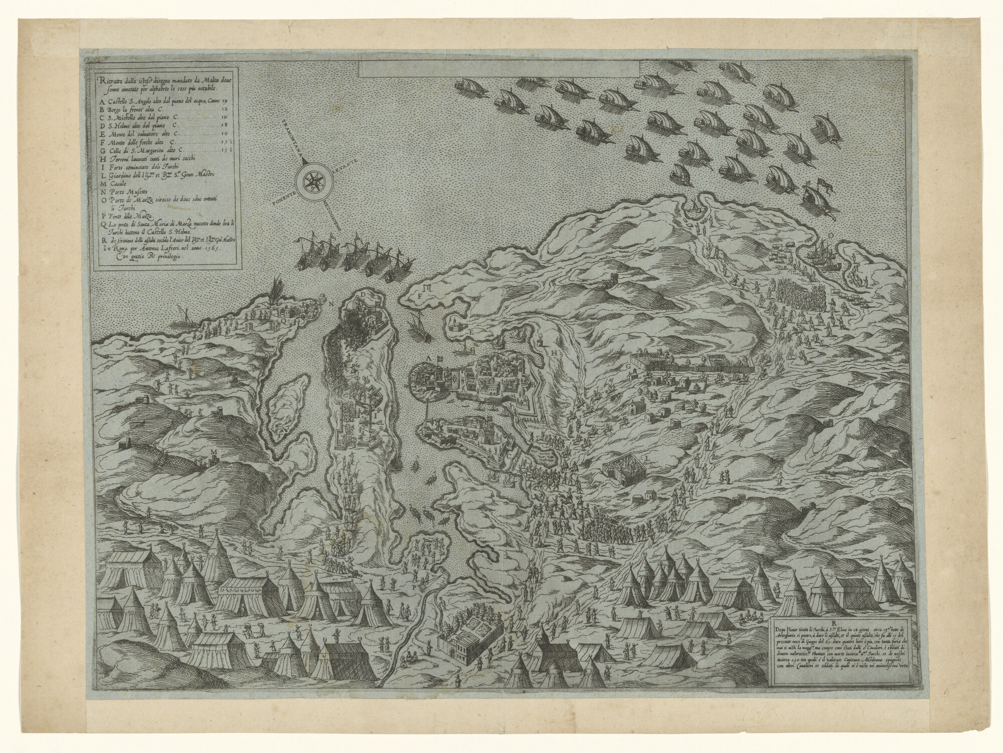 A.0145(214)23; Op blauw papier gedrukte kaart van een noordelijk gedeelte van het eiland Malta; landkaart