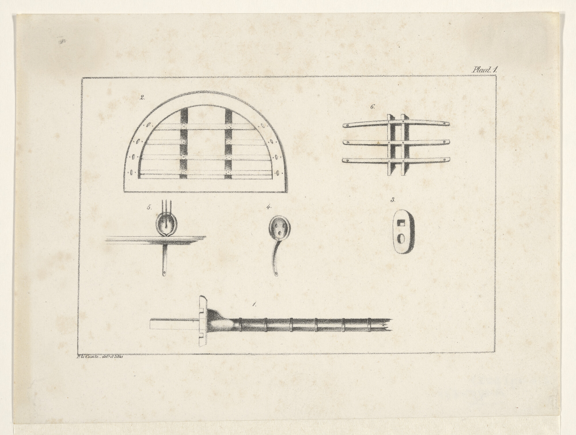 A.0149(0622); Prent van de onderscheidende delen van een mast; prent