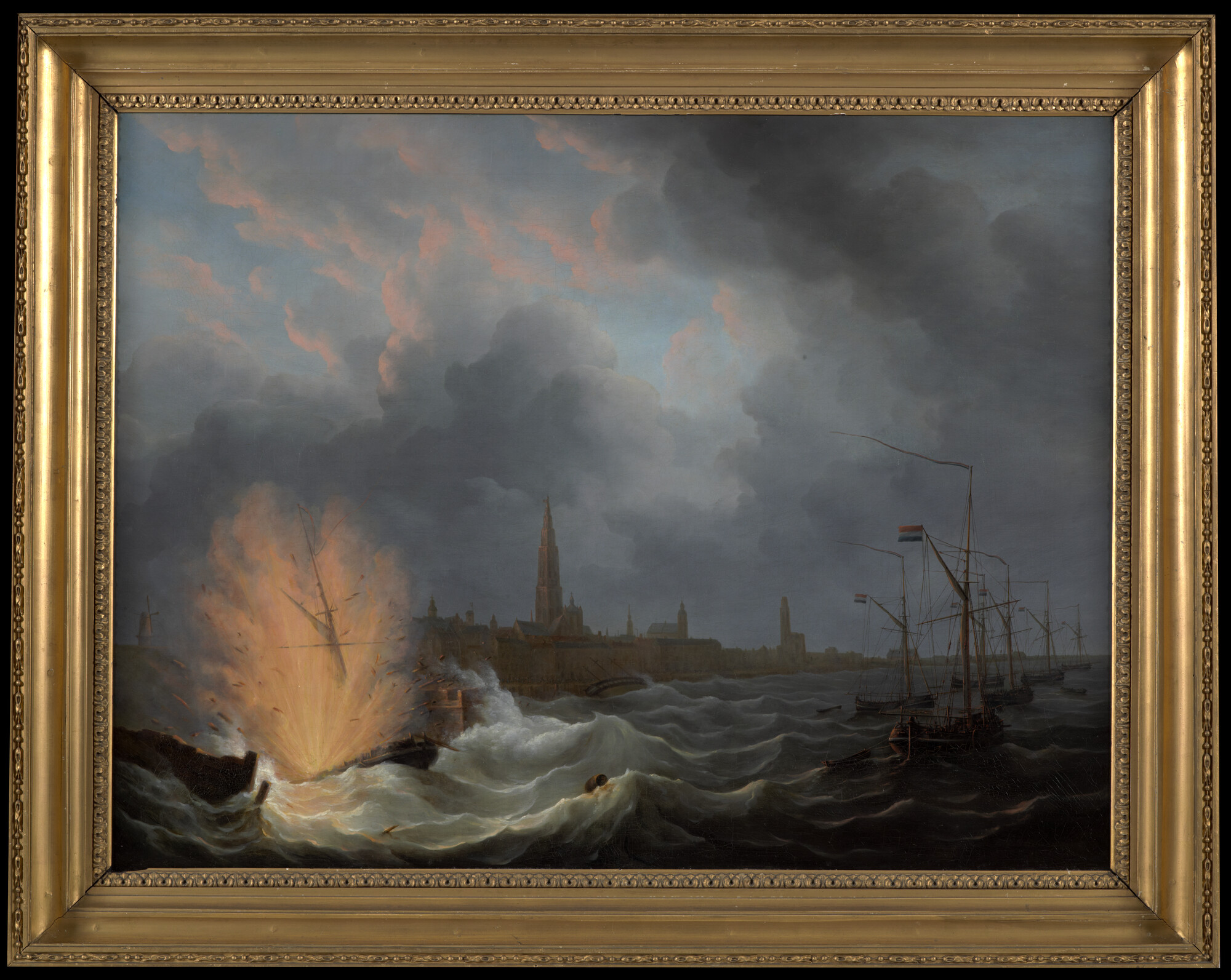 A.0793; Het exploderen van Zr.Ms. Kanonneerboot No. 2, 1831; schilderij