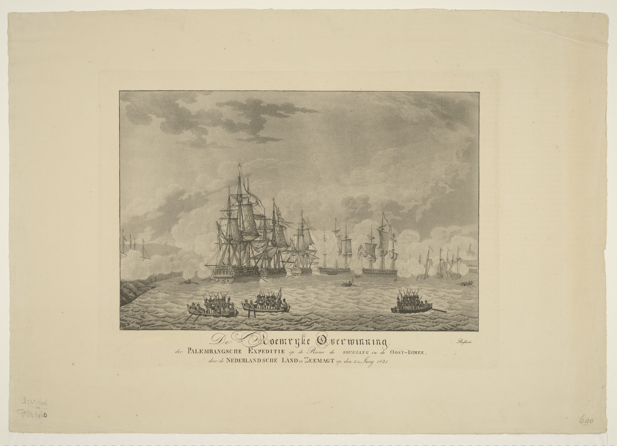 A.2275(10); De roemrijke overwinning van de Palembangse expeditie op de rivier Sounsang; prent