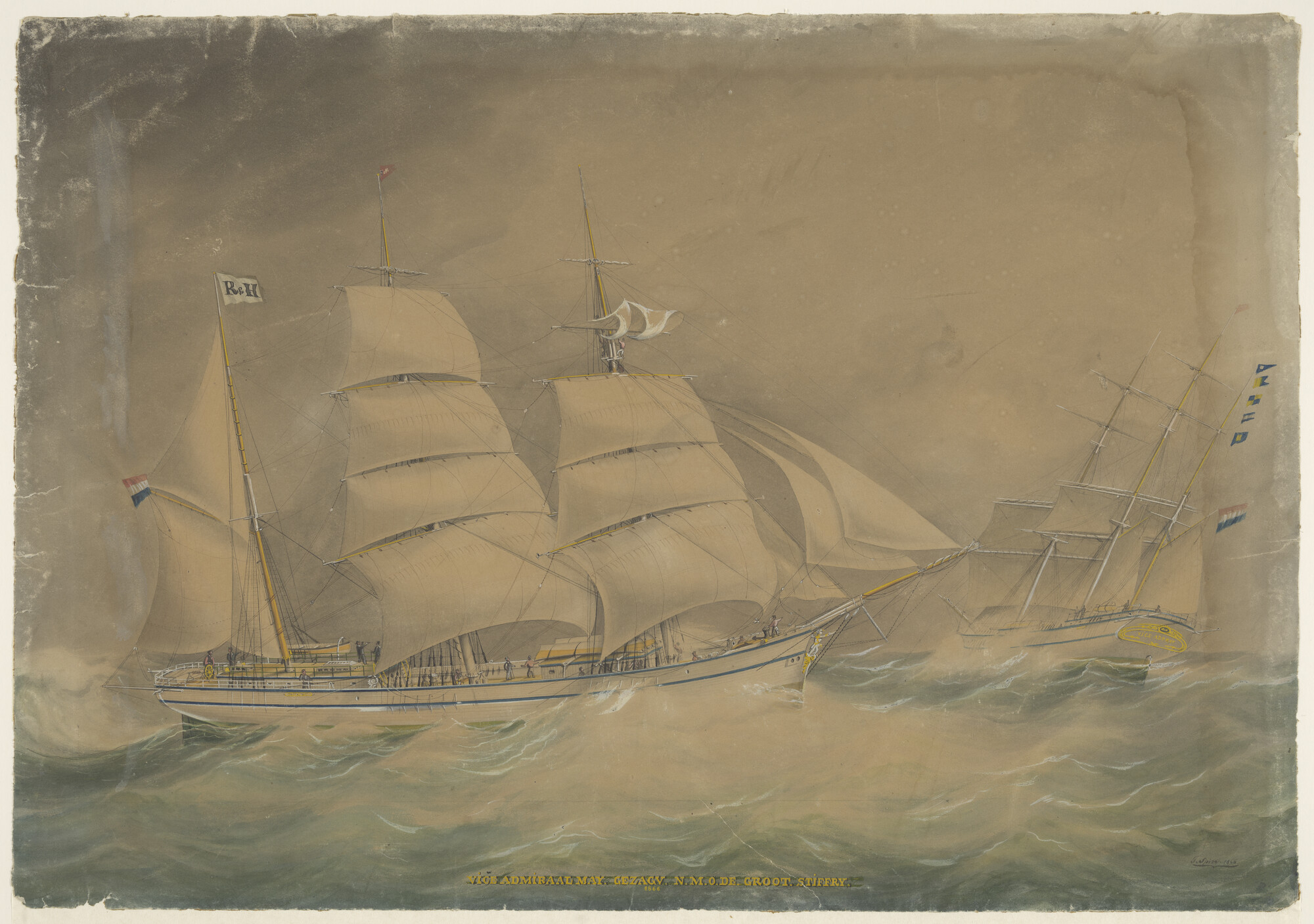 A.0400(01); Het barkschip Vice Admiraal May; tekening