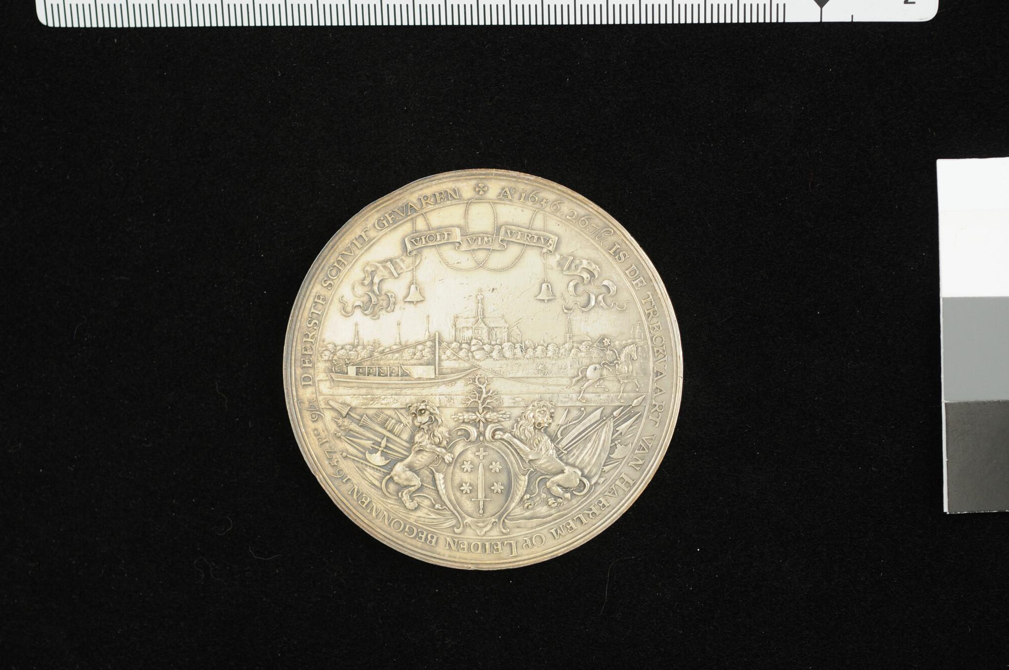 S.1048(01)6; Penning op de opening van de trekvaart tussen Haarlem en Leiden, 1659; penning