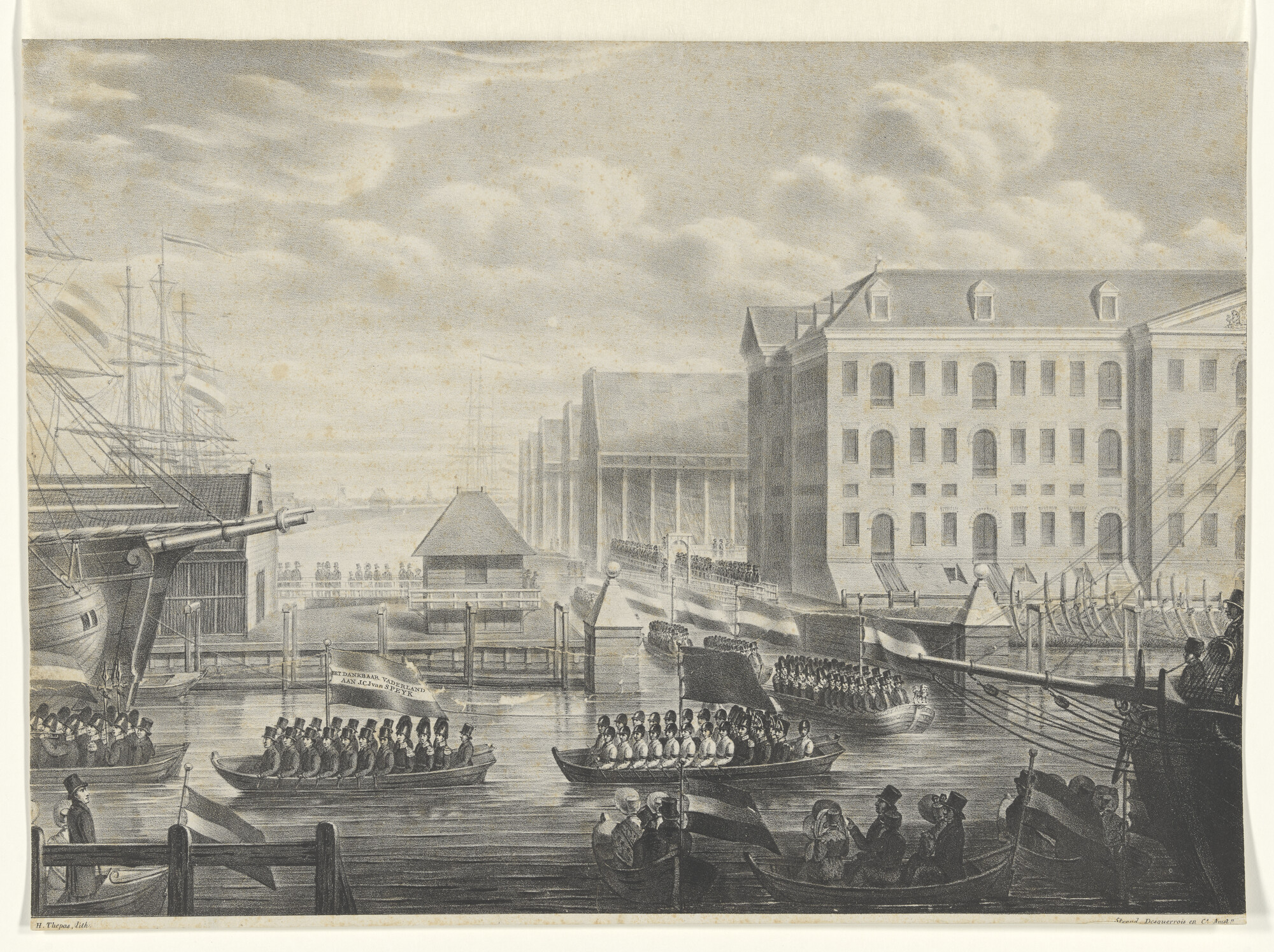 A.0482(03)14; Begrafenisstoet van J.C.J. van Speijk bij s'Lands Zeemagazijn te Amsterdam; prent