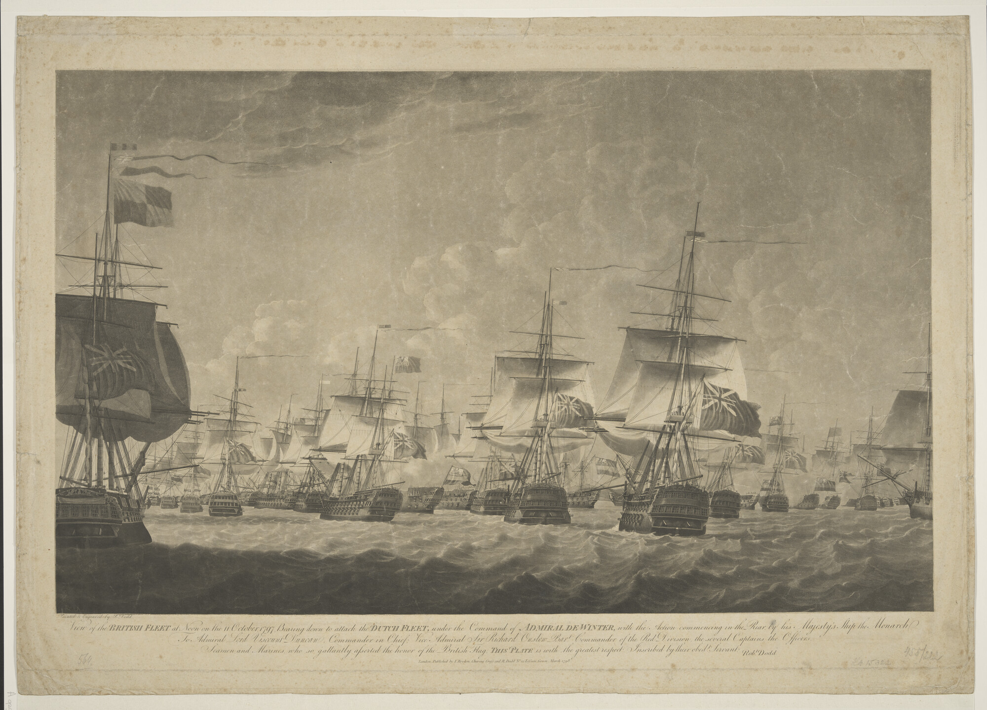 A.0929(05); View of the British Fleet at Noon of the 11 October 1797; prent