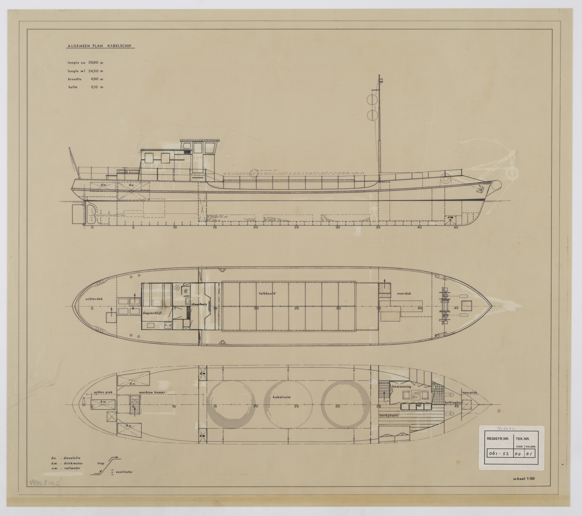 2013.0581; Algemeen plan van het kabelschip Niveau van 25.60 meter; technische tekening