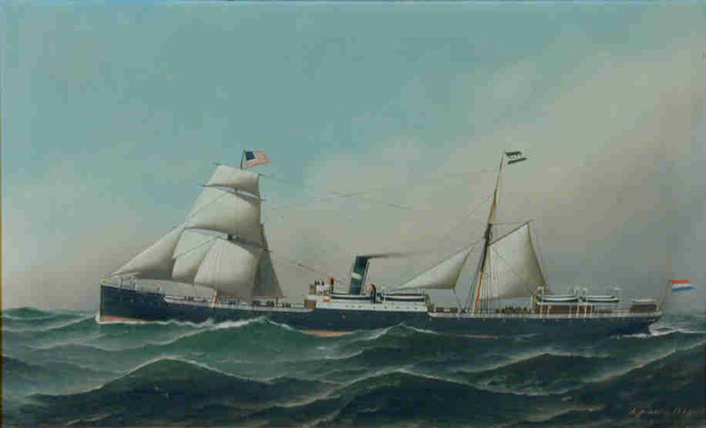 S.3745; Het passagiersschip ss. Edam van de Nederlandsch-Amerikaansche Stoomvaart Maatschappij; schilderij