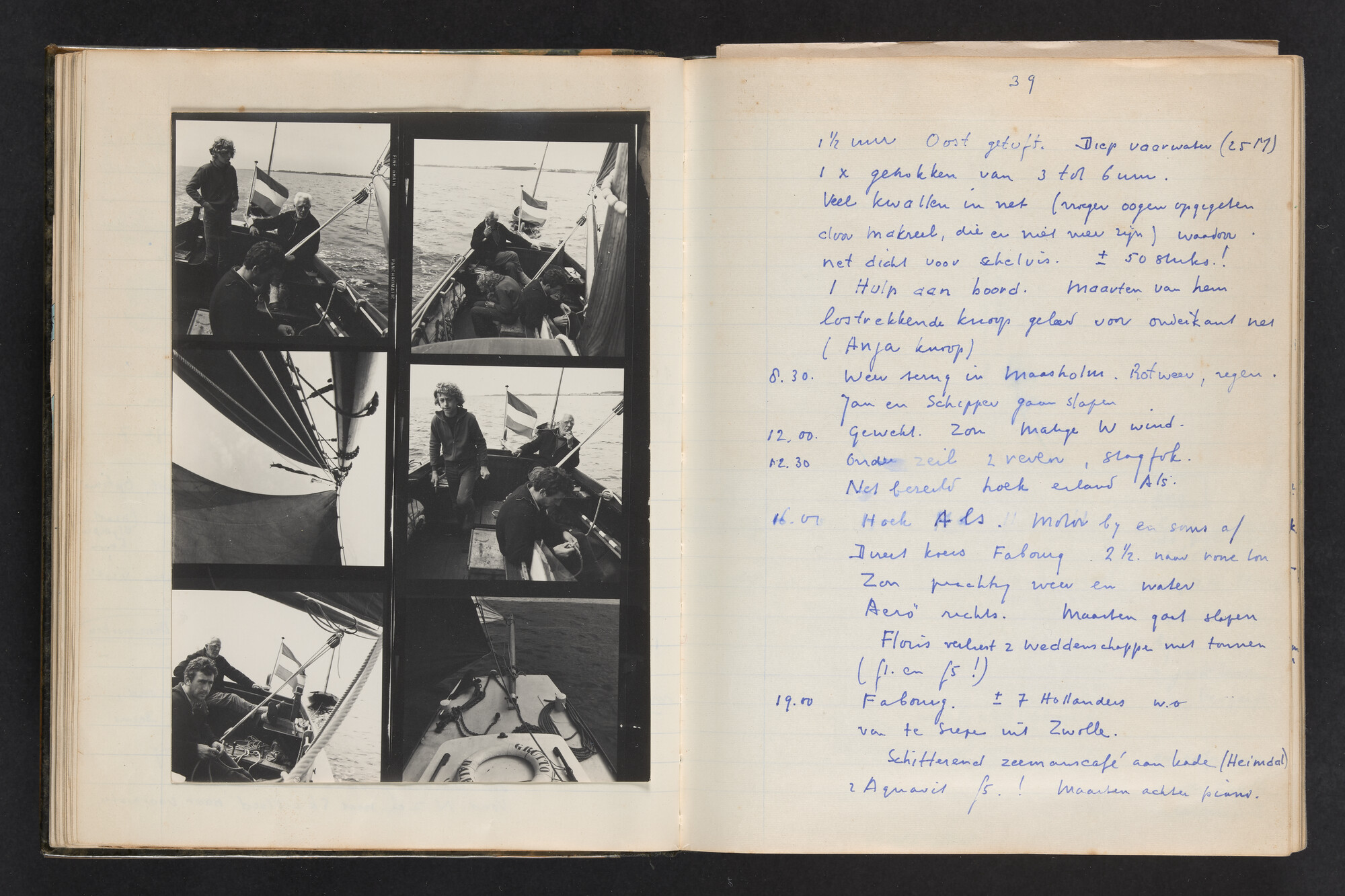 2017.0802; Logboek c.q. fotoalbum van reizen met zeeschouw Grutto (II) in Nederland, Duitsland en Denemarken, 1973-1974; logboek