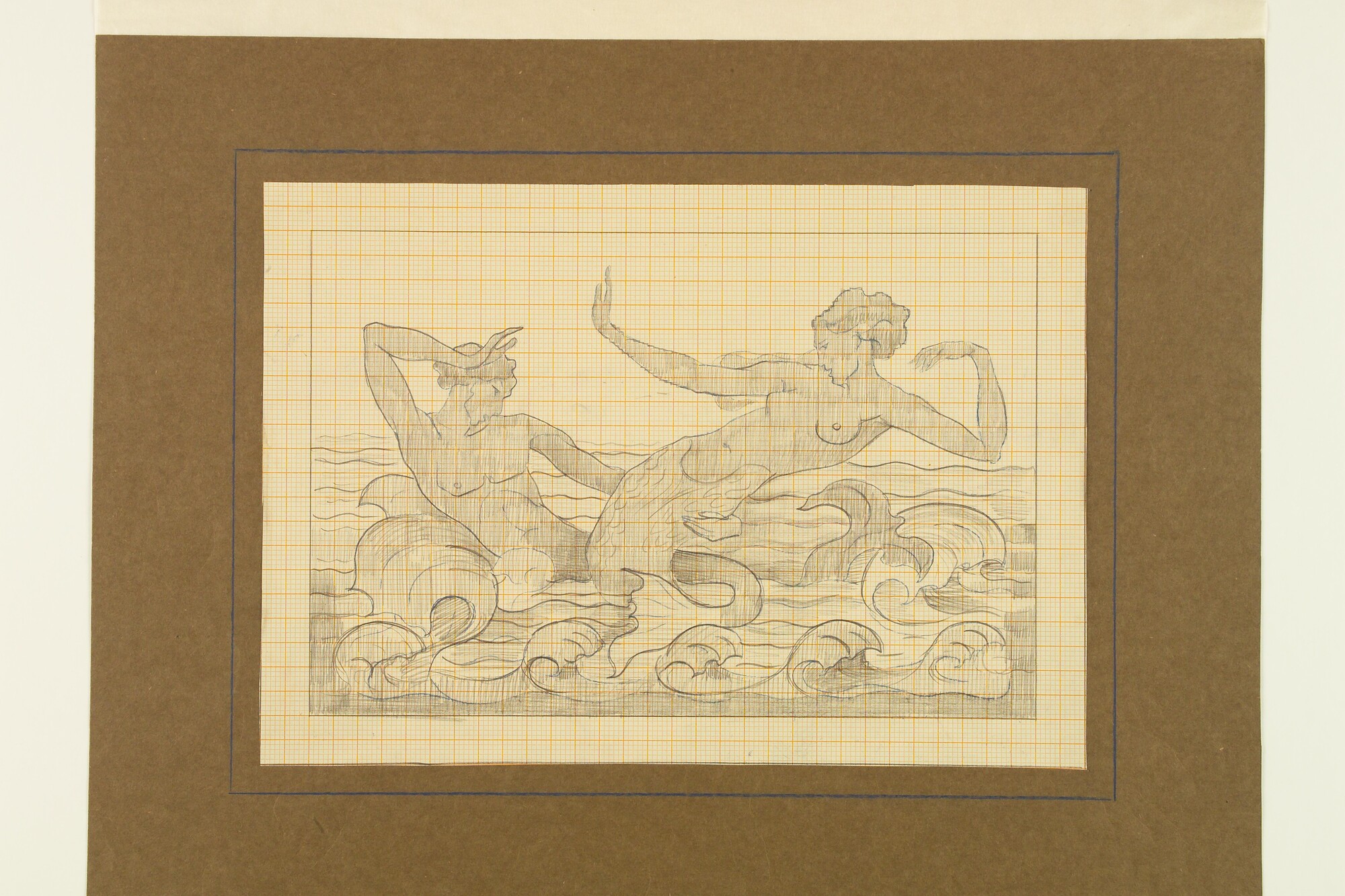 1994.5065; Ontwerptekening van een triton met zeemeermin; tekening